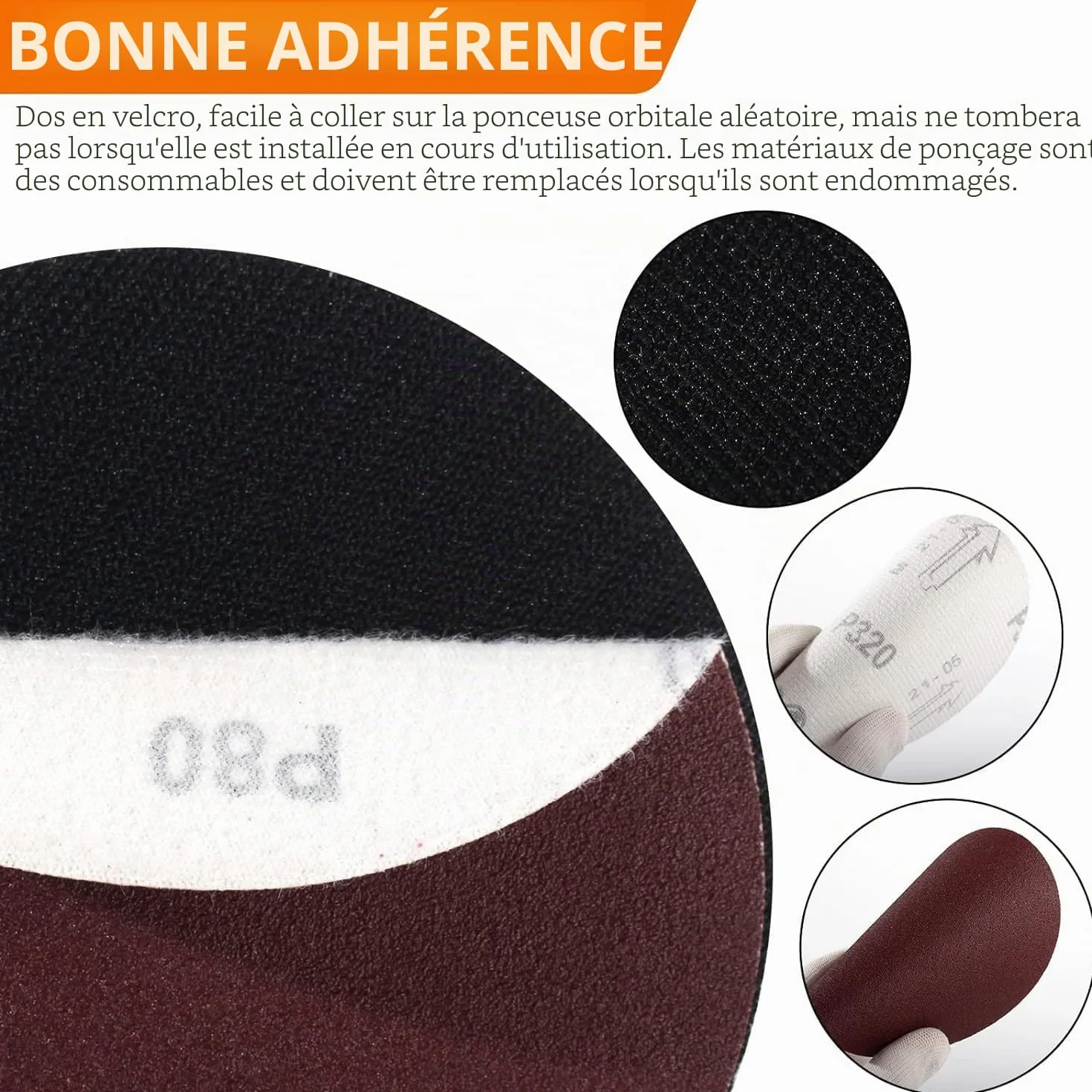 Disque abrasif 125mm filetage M14 80 pièces grain 40-600 pour meuleuse d'angle
