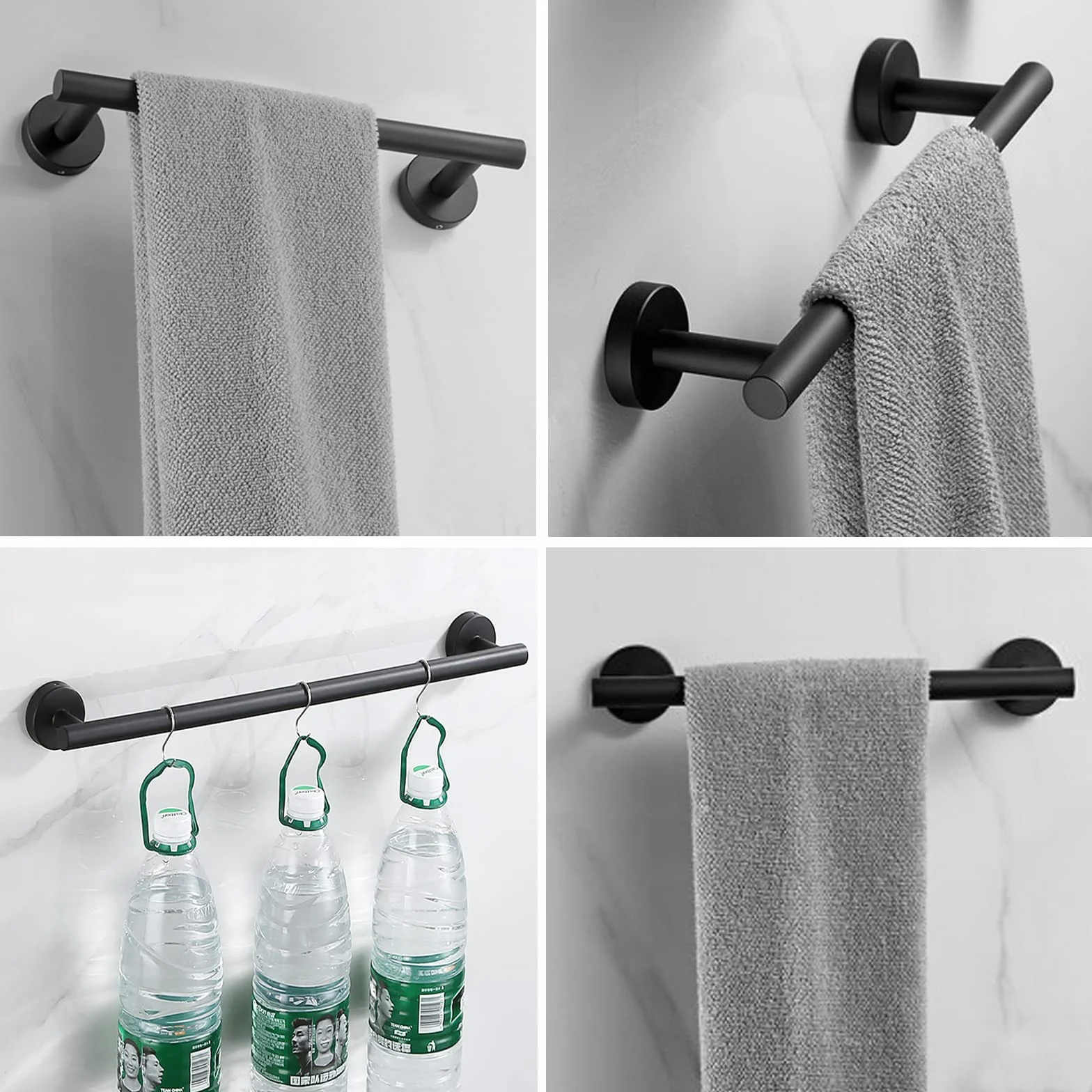 Accessoires de Salle de Bain Acier Inoxydable 8 pièces Noir Porte-Serviettes Porte-Papier hygiénique