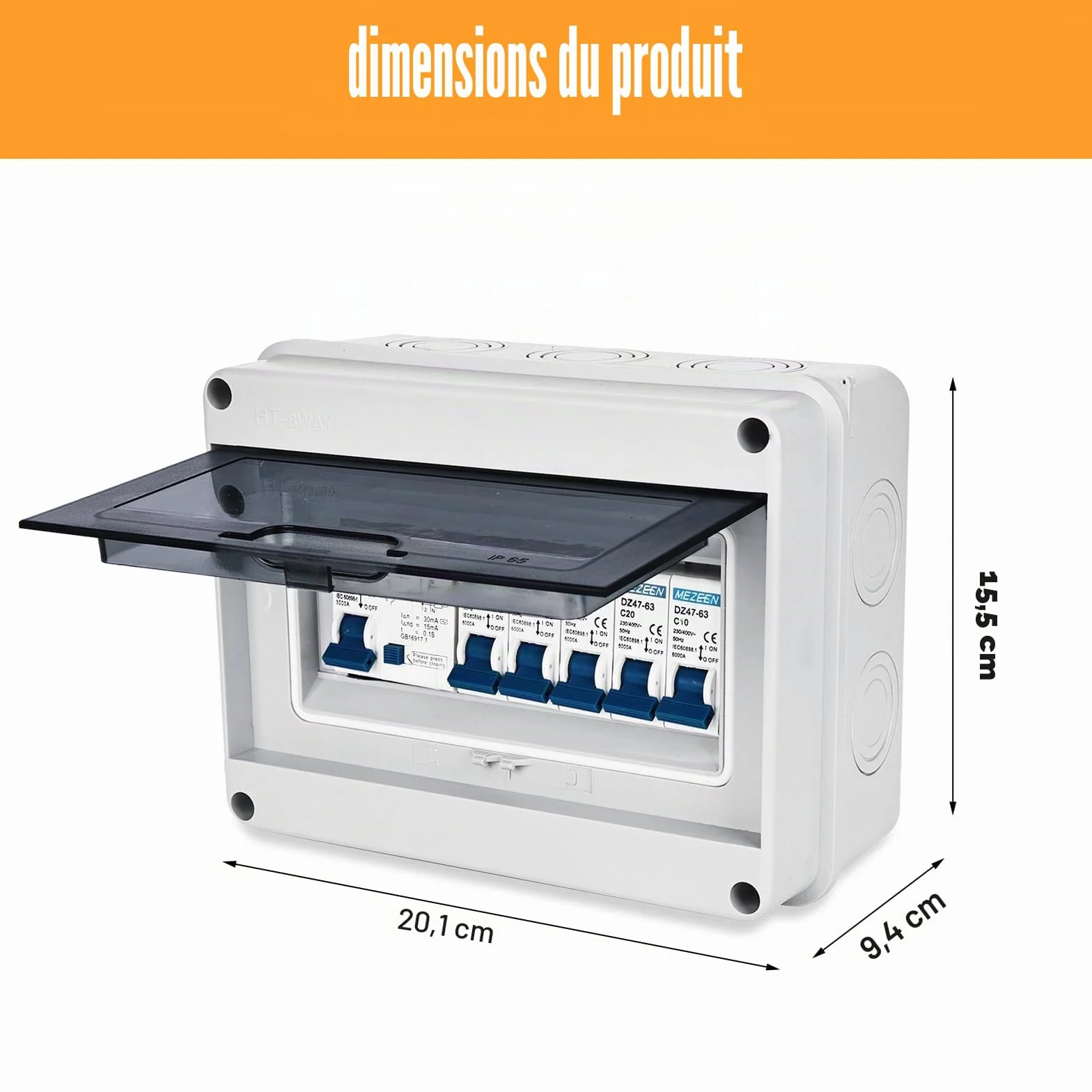 Boîte à Fusibles Nizirioo IP65 Étanche 63 A Disjoncteur Interrupteur d'Air 2x6A+10A+20A+32A En Saillie