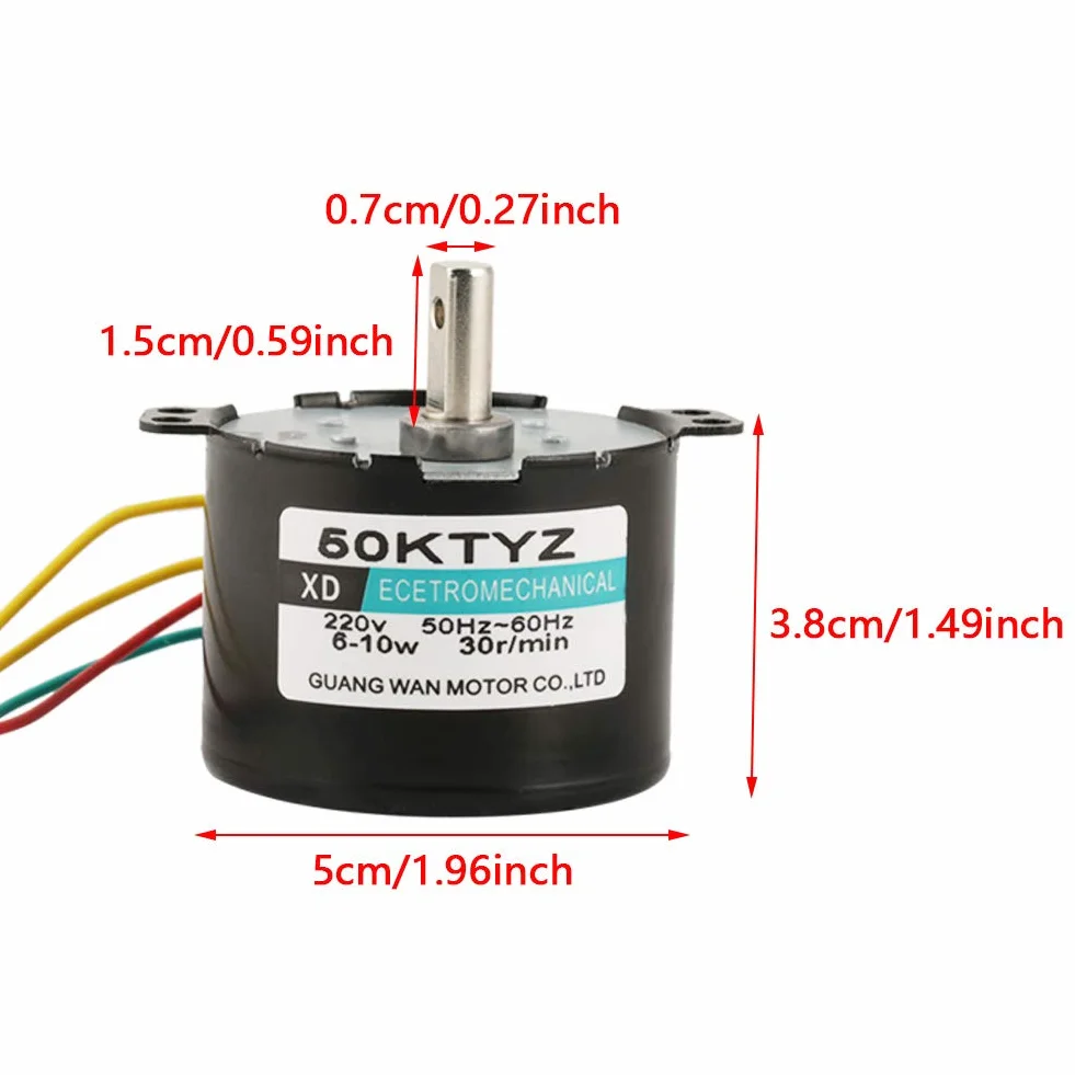 Moteur Synchrone à Aimants Permanents 50KTYZ AC 220V 6-10W 10rpm CW/CCW