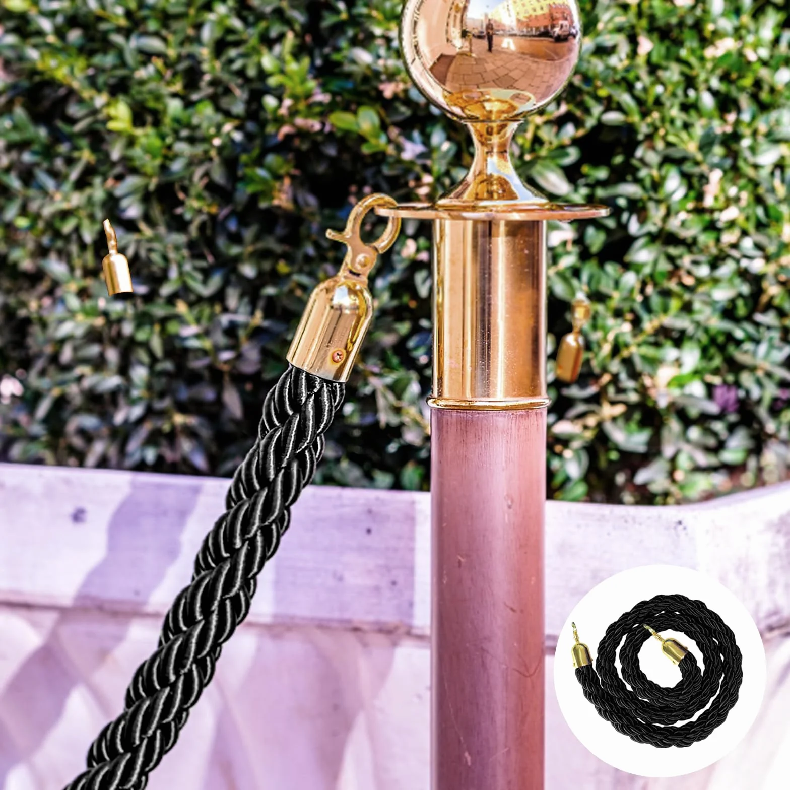Corde de Barrière Torsadée 1,5m avec Crochet pour Système de Guidage Noir