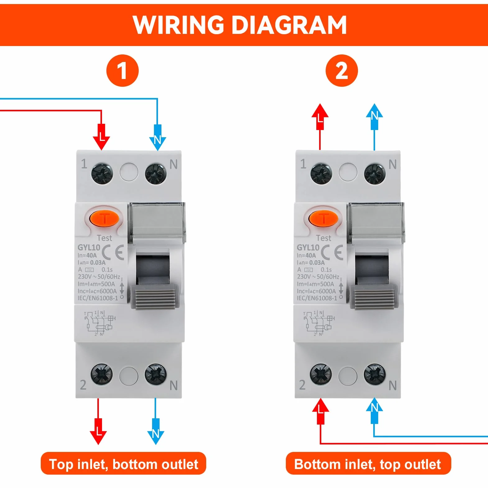 Disjoncteur différentiel 30mA 40A type A 2P AC230V RCCB GYL10