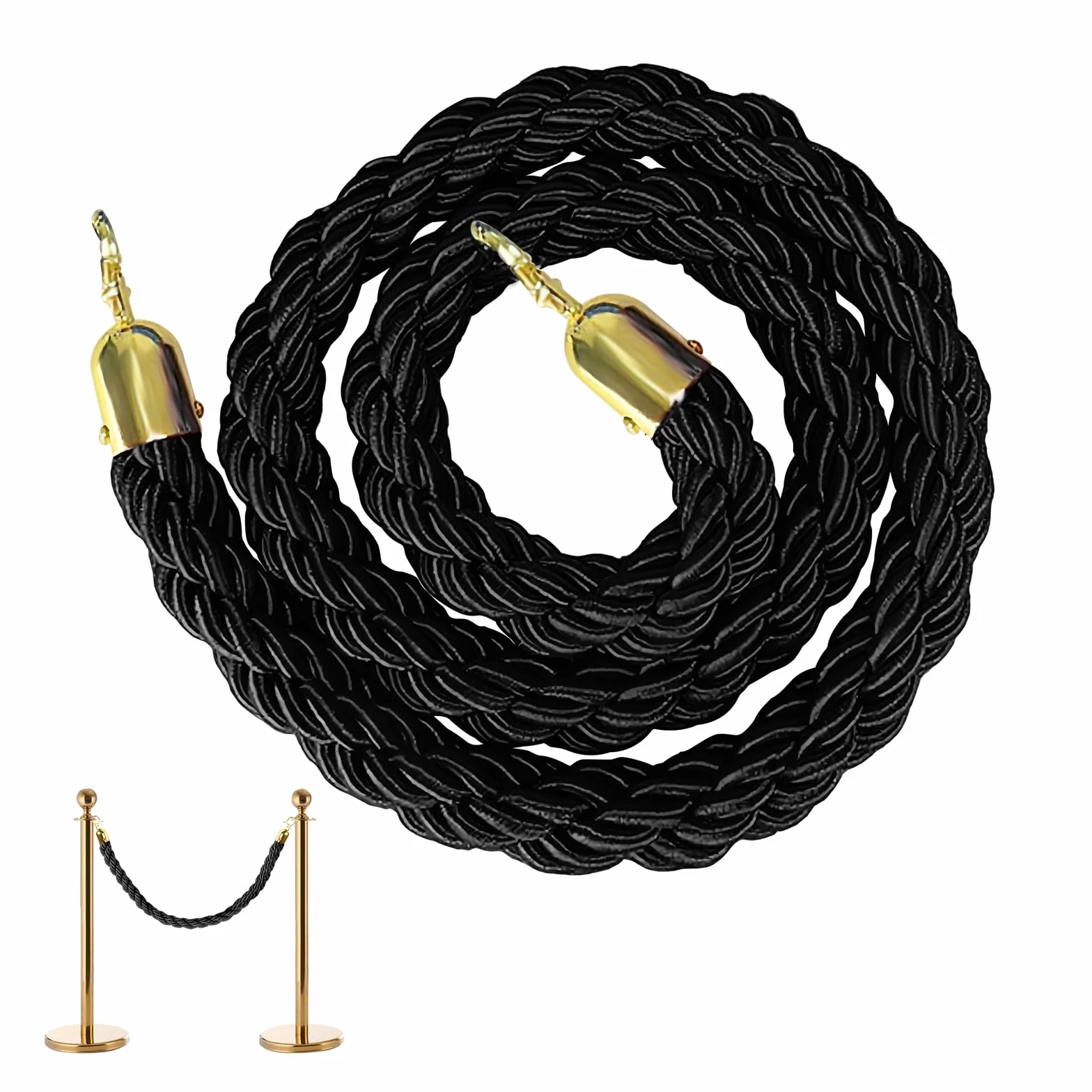Corde de Barrière Torsadée 1,5m avec Crochet pour Système de Guidage Noir