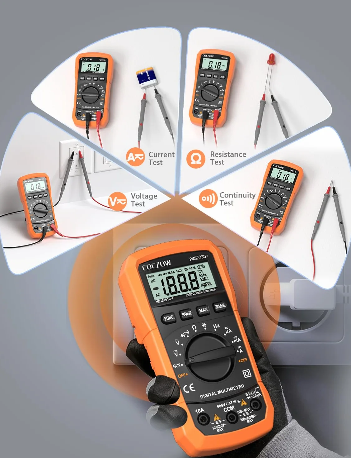 Multimètre numérique à plage automatique AC/DC testeur de tension ampère-ohm avec NCV