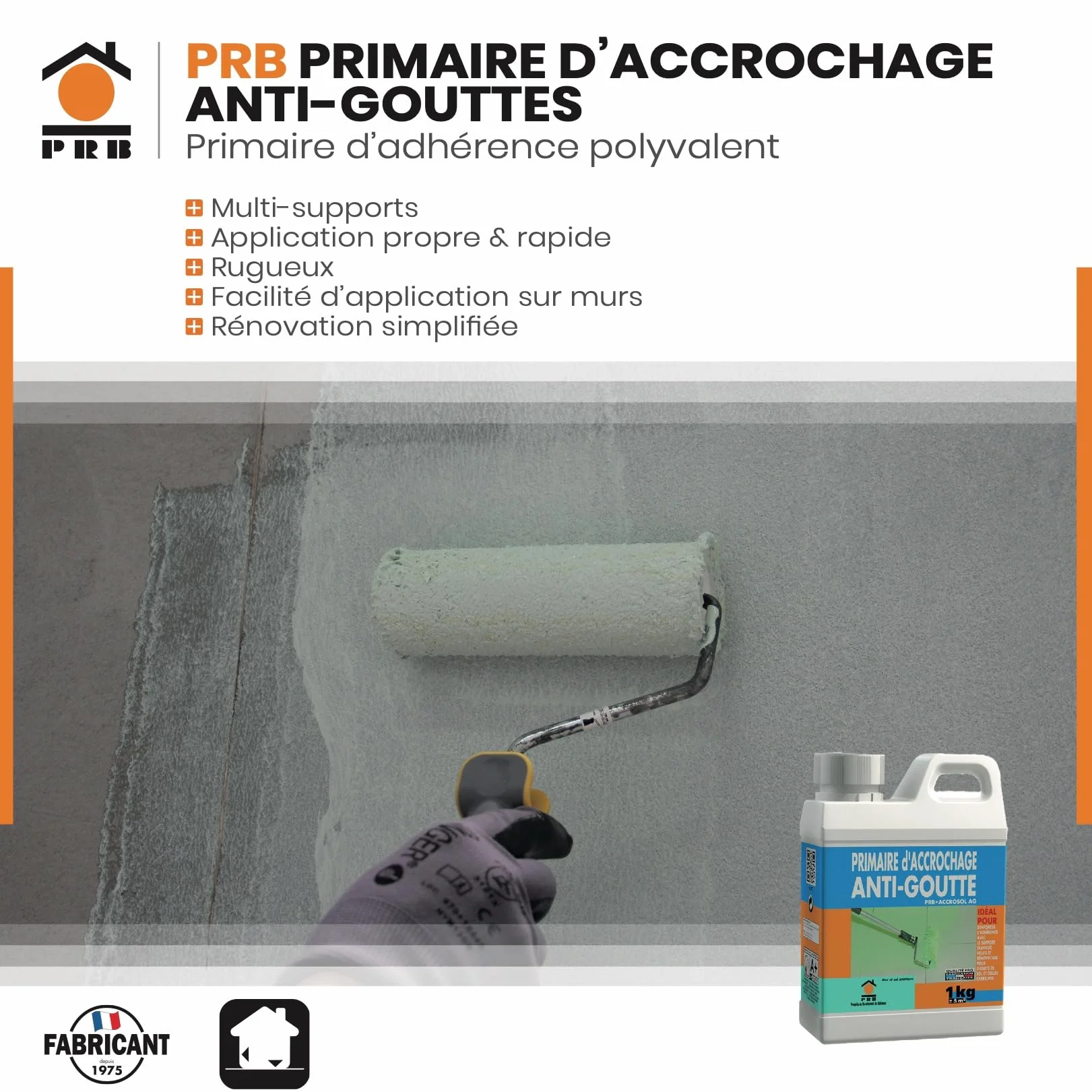 PRB Primaire d'Accrochage Anti-Gouttes 1kg - Sous-Couche Préparatrice pour Supports Lisses - Adhérence Renforcée