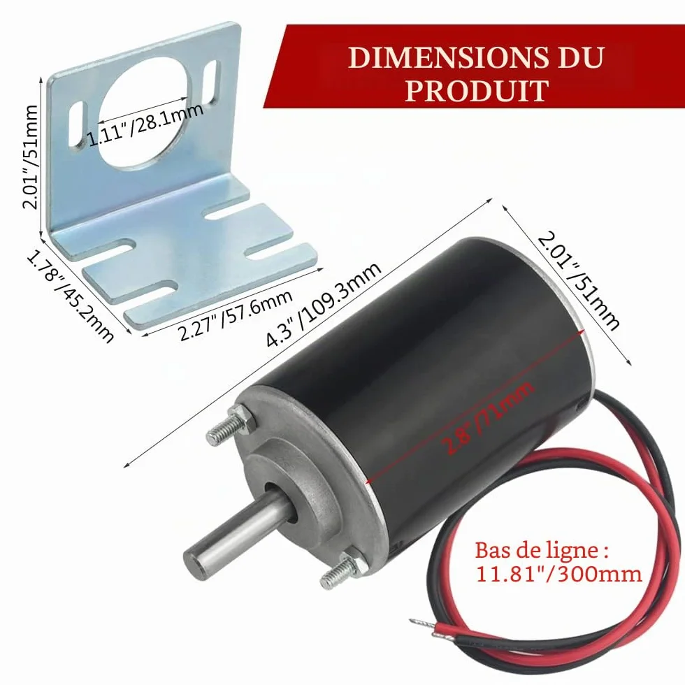 Moteur à courant continu 12V 24V 30W 3500RPM à aimant permanent avec support de montage