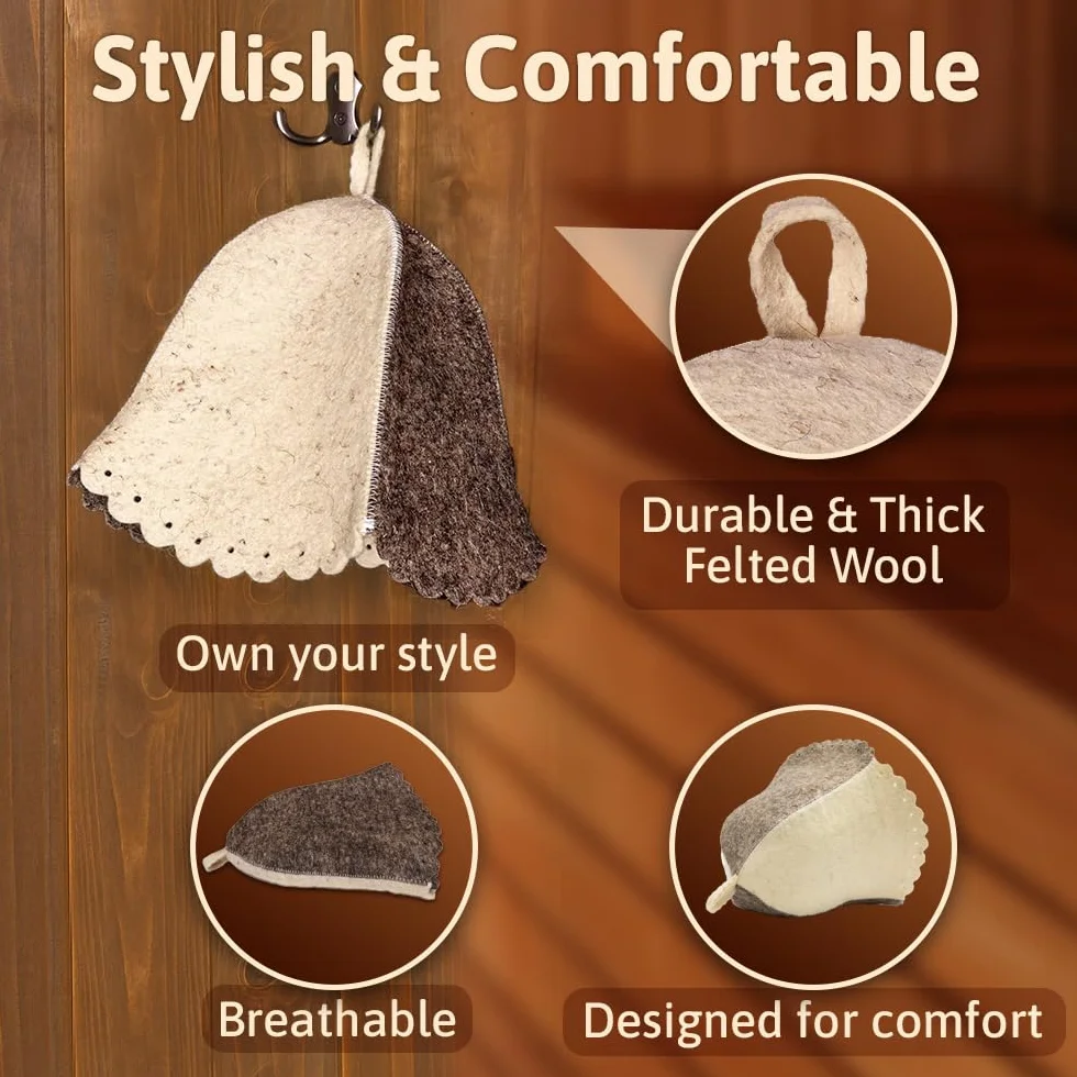 Chapeau de sauna finlandais en laine homme gris blanc feutre