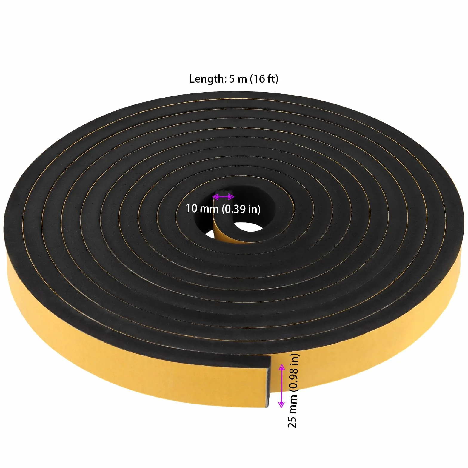 Lot de 3 bandes d'étanchéité autocollantes en caoutchouc mousse 25 mm x 10 mm x 5 m Noir pour porte fenêtre