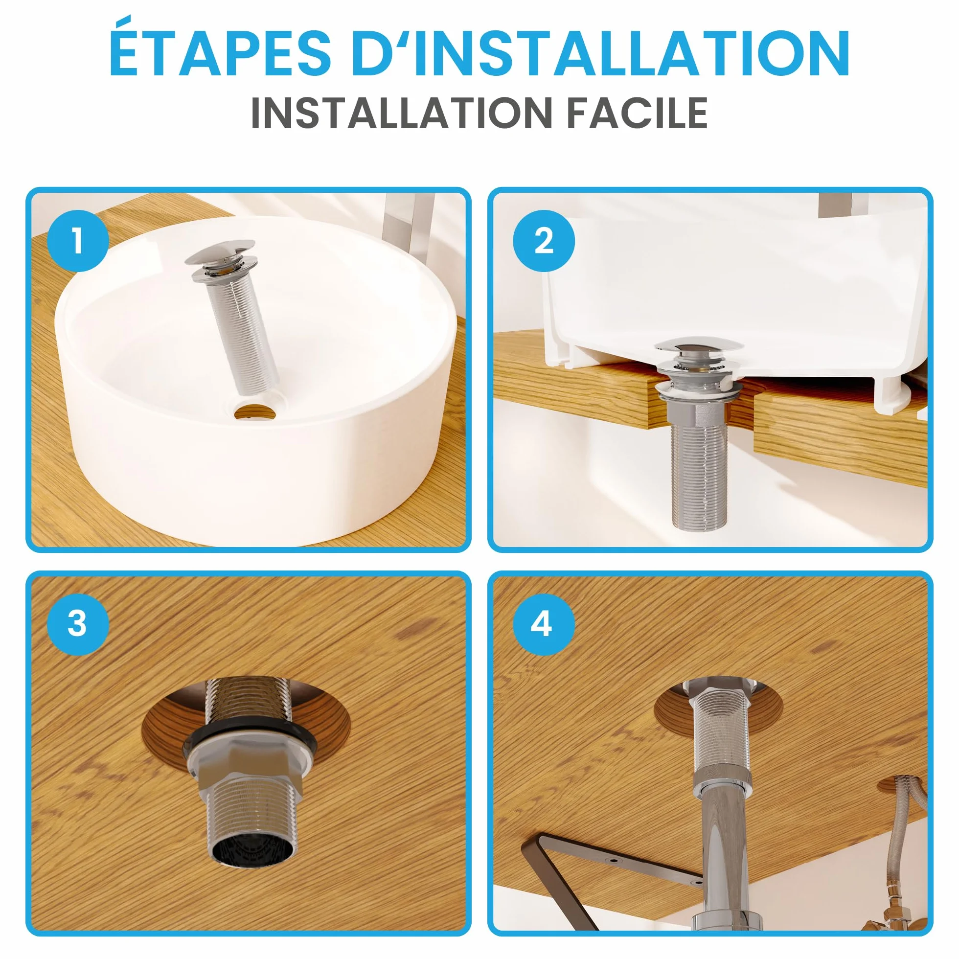 Bächlein Bonde universelle extra longue sans trop-plein chrome Valve Pop Up lavabo à poser