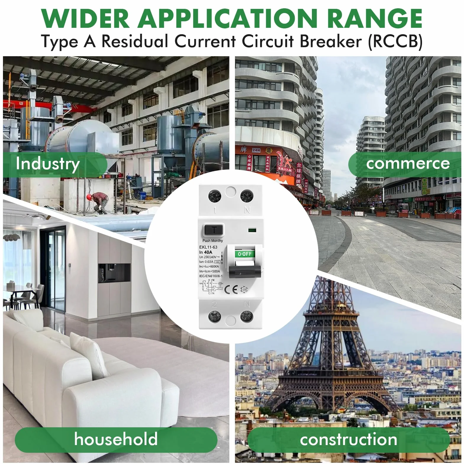 Jadeshay Disjoncteur différentiel 30mA 40A 2 Pôles RCCB Type A Protection fuites AC230V IP20