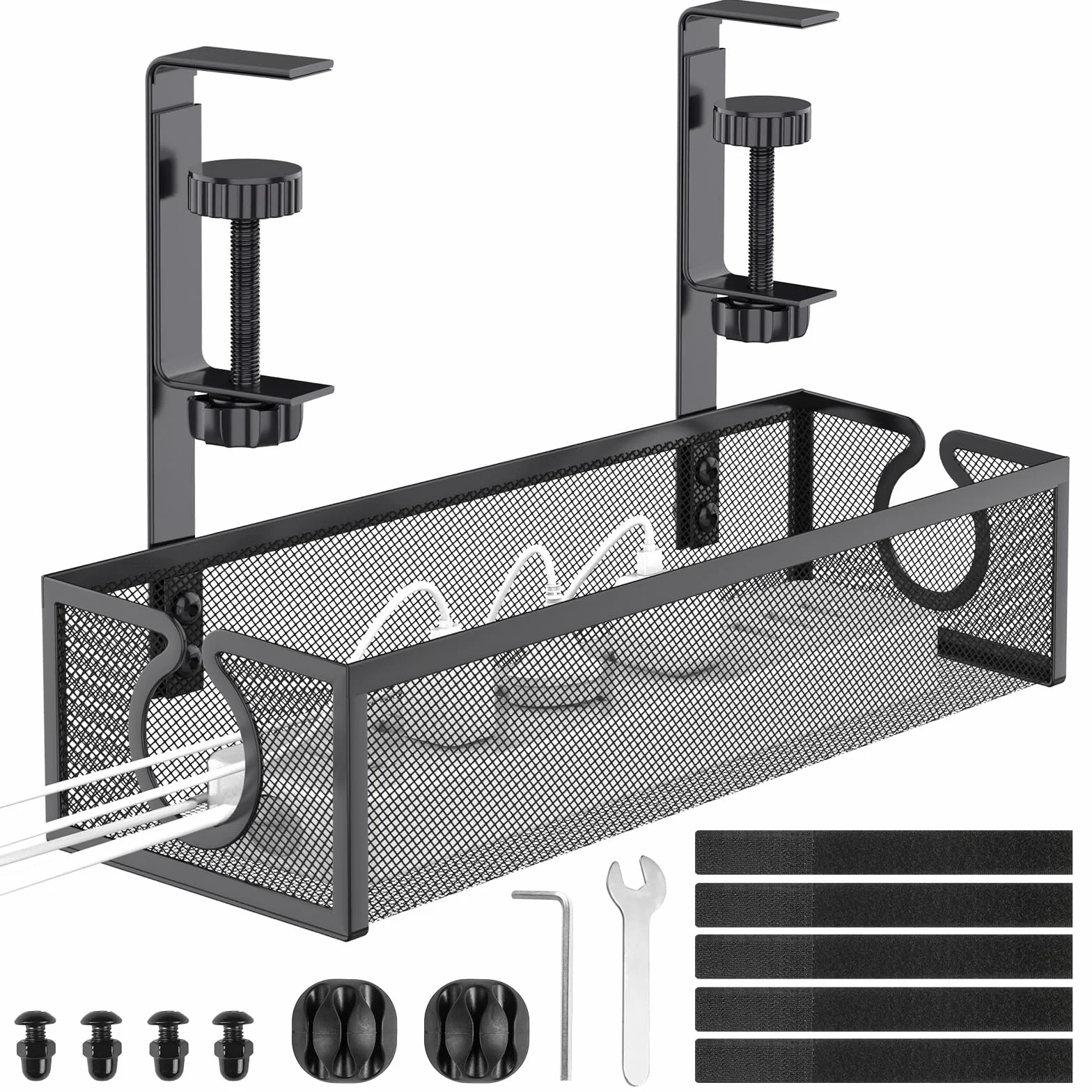 DECOHOME Plateau de Gestion des câbles sous Bureau, Panier de câbles en Maille sans perçage, Organisateur de Fils