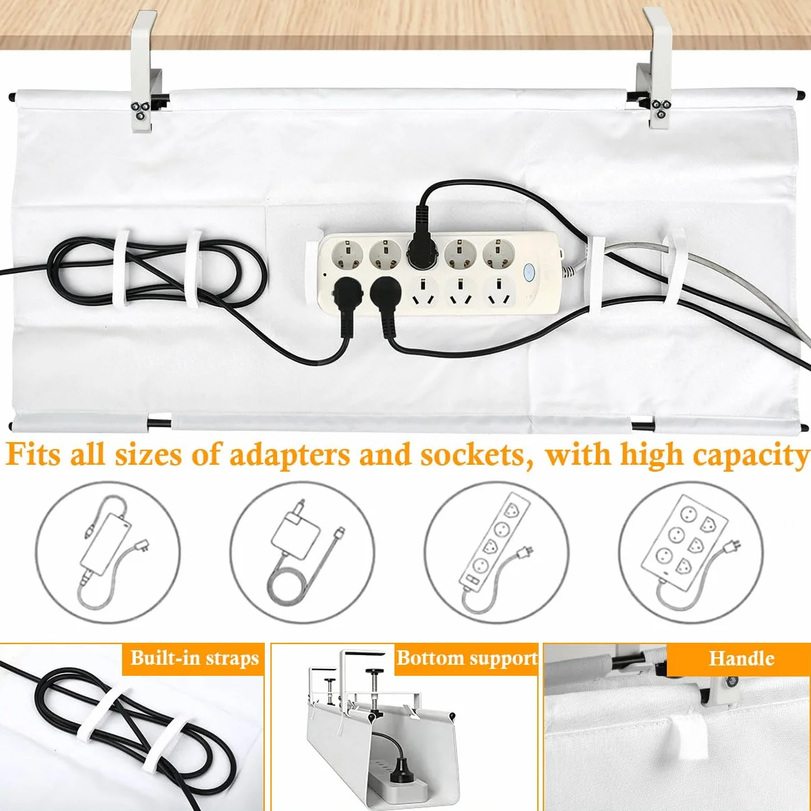 Cable Management Bureau 90CM Blanc Range Cable Bureau Chemin de Cable sans Perçage pour Bureau Maison
