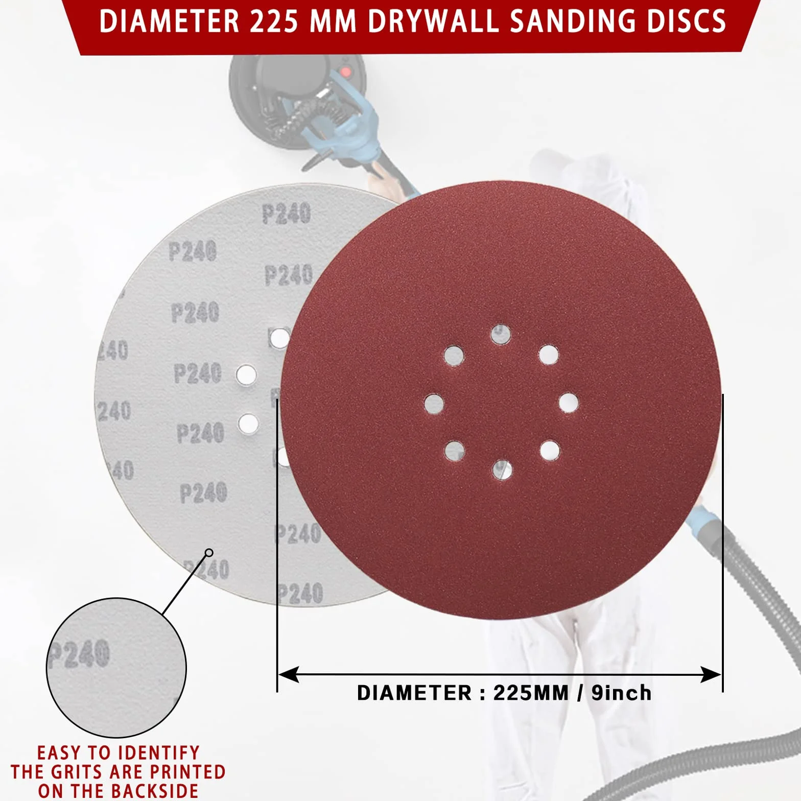 Disques Abrasifs 225 mm Grain 240 9 In 8 Trous Ronds Papier Ponceuse Girafe 30 Pièces