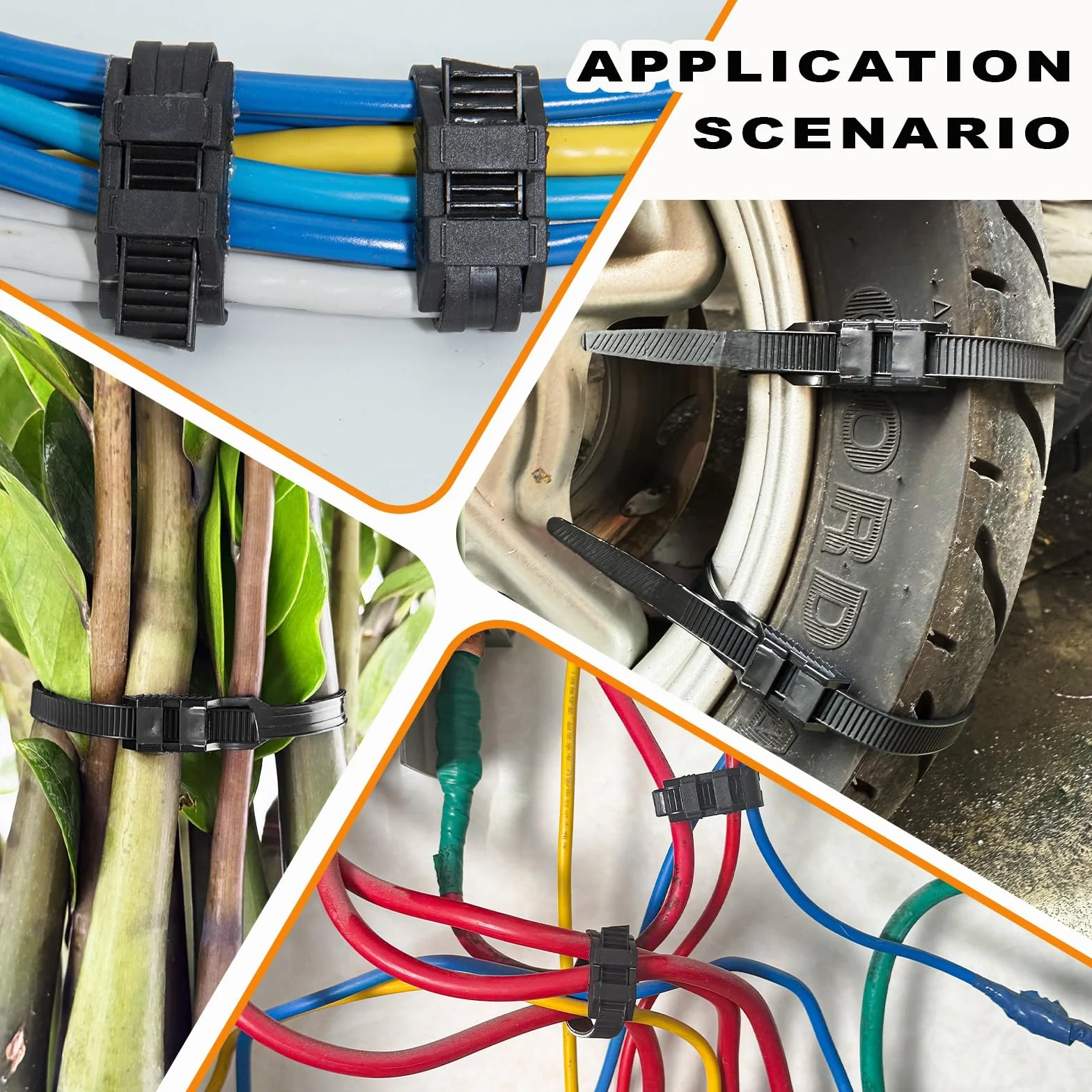 Attache Cable 100 Pièces 260mm Double Verrou Noir Résistant UV 90KG