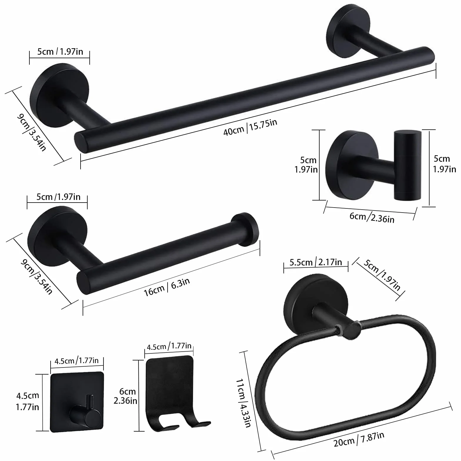 Accessoires de Salle de Bain Acier Inoxydable 8 pièces Noir Porte-Serviettes Porte-Papier hygiénique