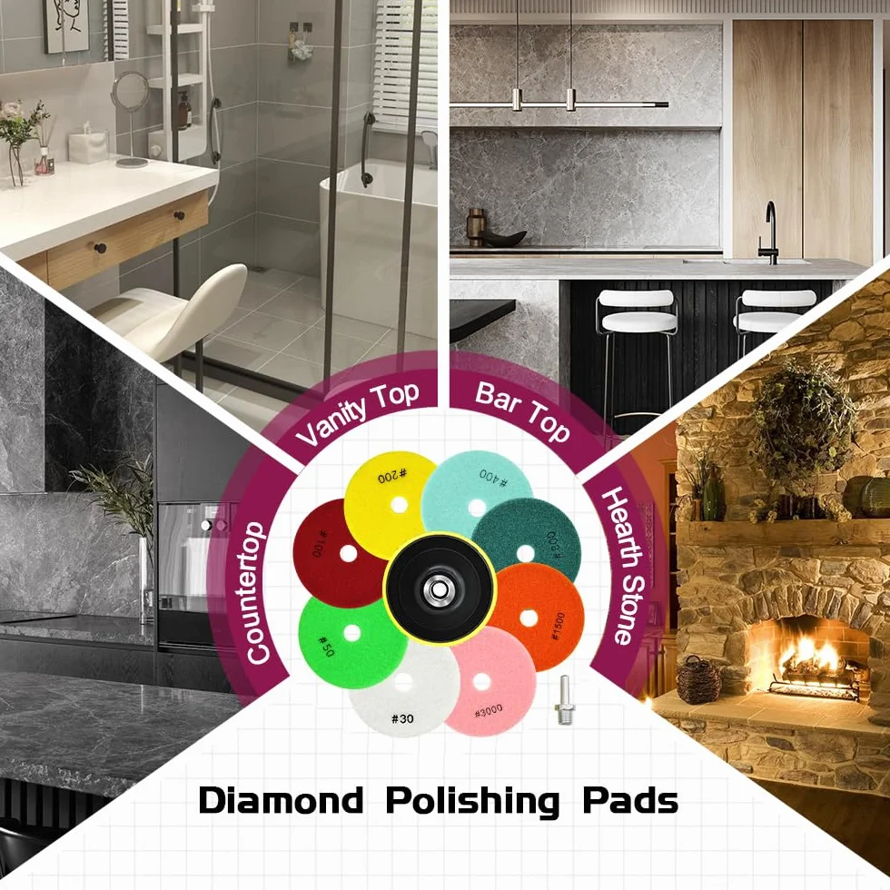 Disques de Polissage Diamant Grain 50 12 Pièces 100mm pour Granit Marbre Pierre Meuleuse d'Angle