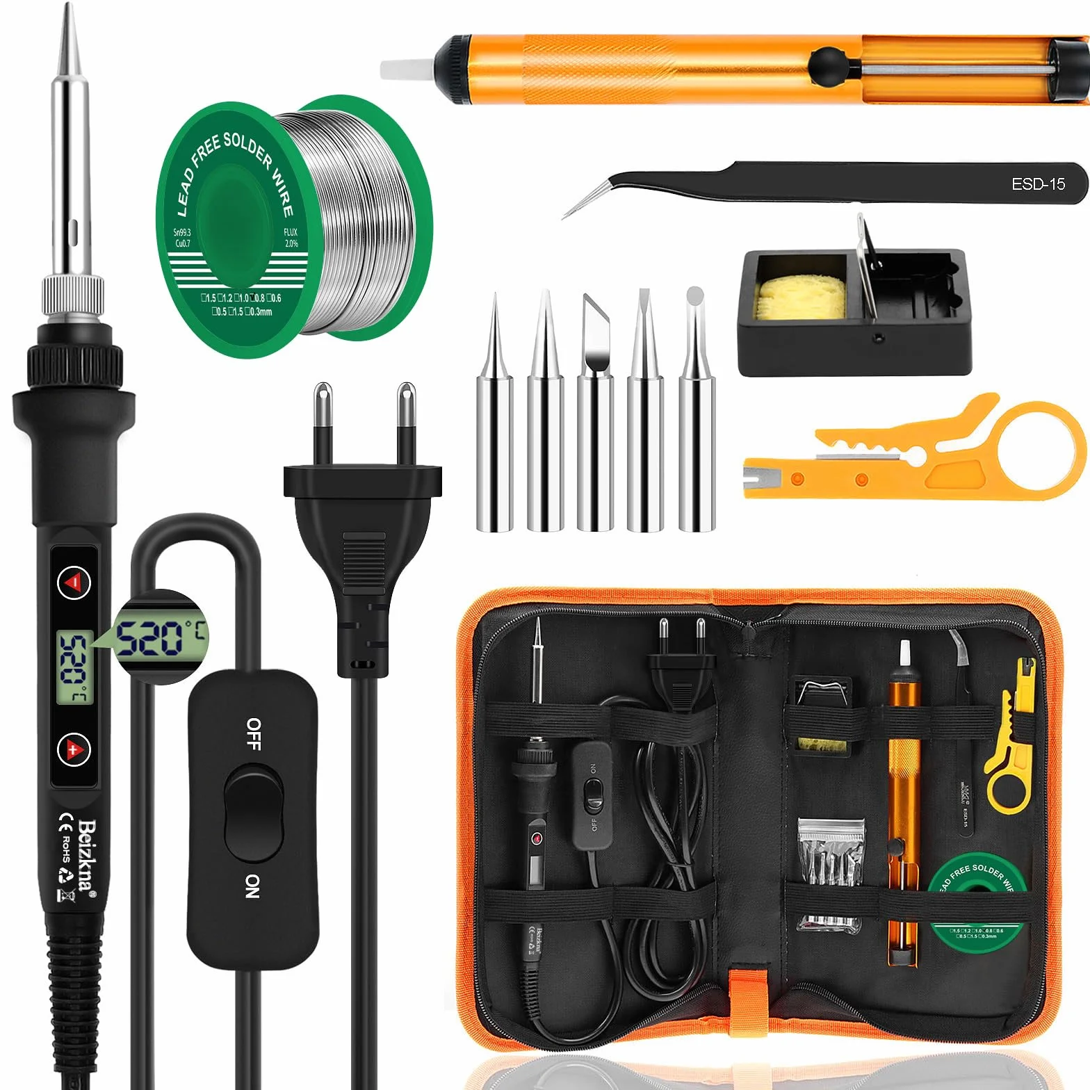 Fer à Souder Kit 80W Température Réglable 180-520°C Station de Soudage