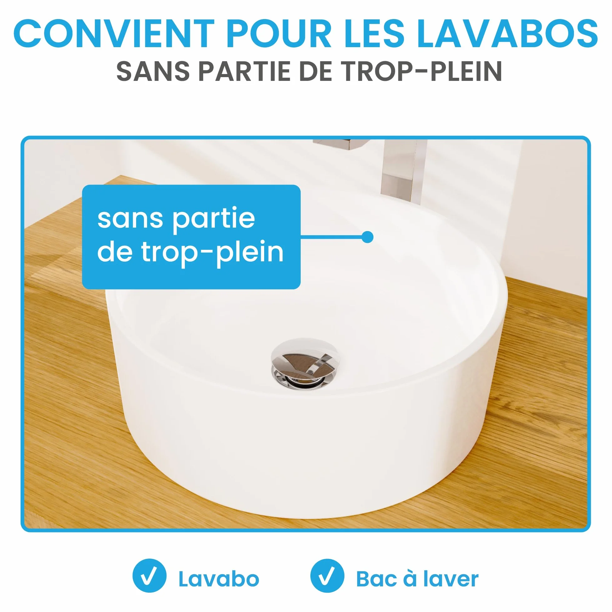 Bächlein Bonde universelle extra longue sans trop-plein chrome Valve Pop Up lavabo à poser