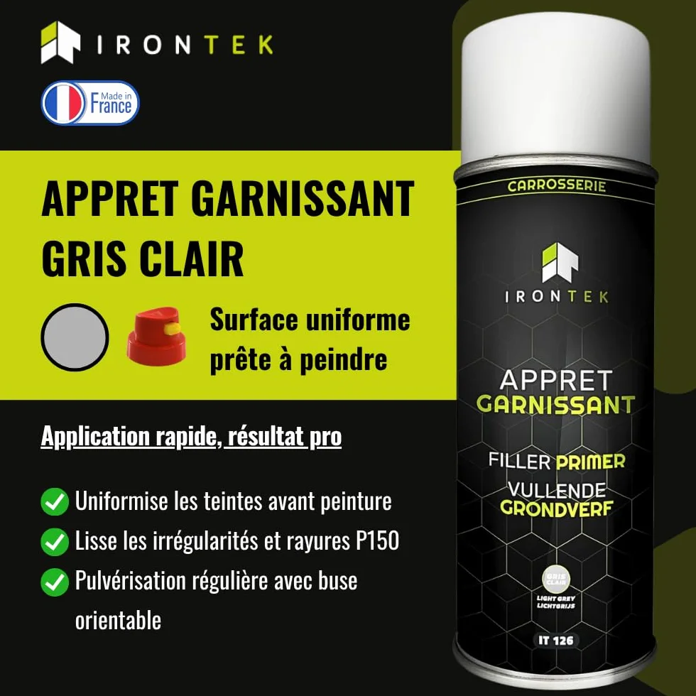 Apprêt Garnissant Carrosserie Gris clair 500ml IRONTEK IT126