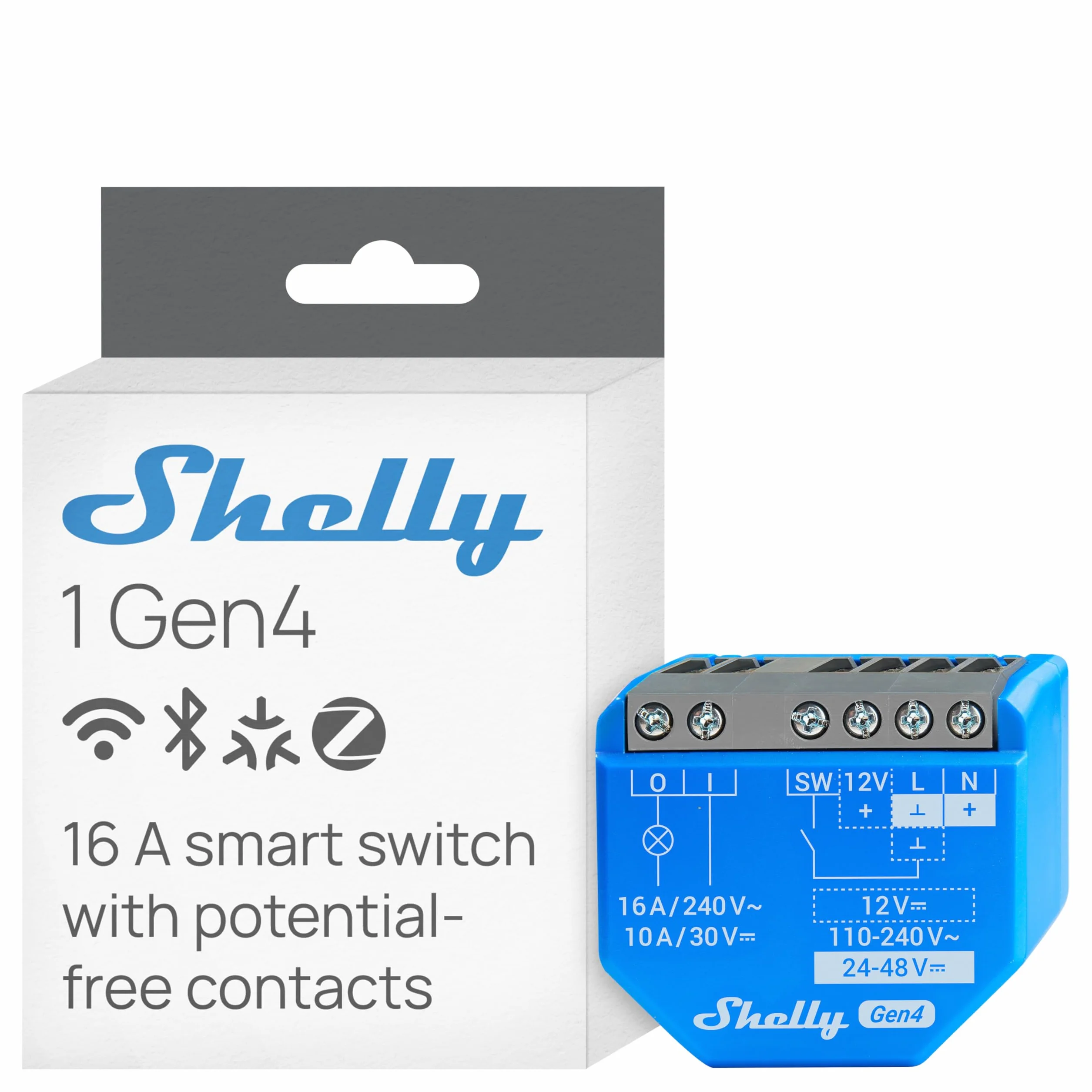 Shelly 1 Gen4 Module interrupteur Matter Zigbee Wi-Fi 1 Canal 16A Contacts secs