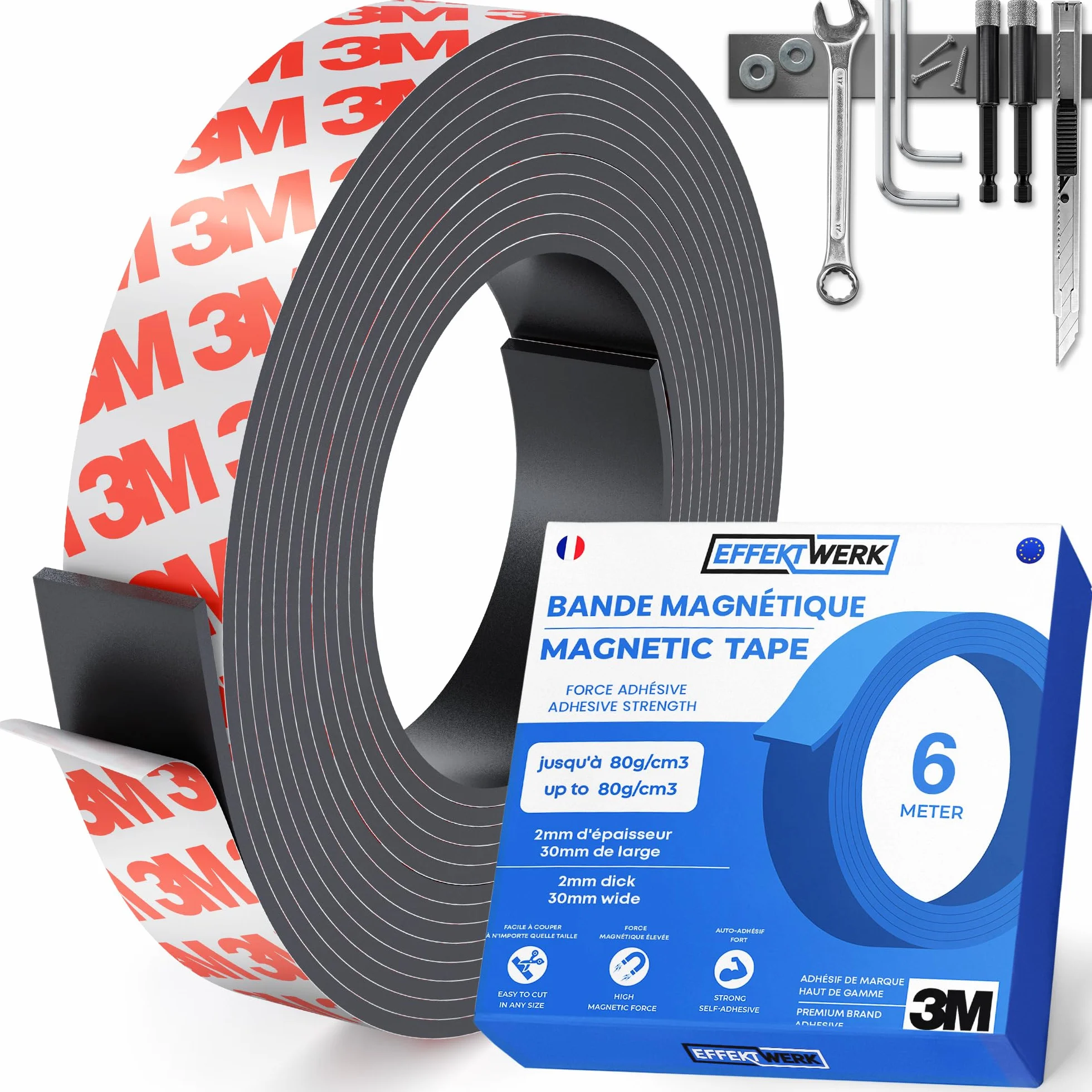 Ruban magnétique 6 mètres autocollant extra épais large facile à couper
