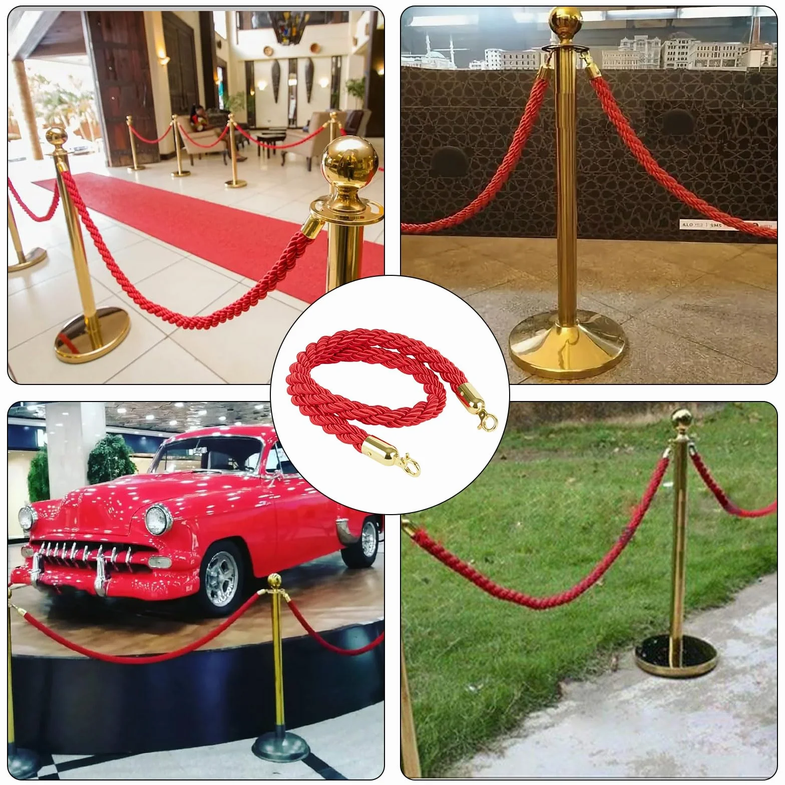 Corde de Guidage 1.5m Rouge pour Contrôle des Foules Hôtel Cinéma