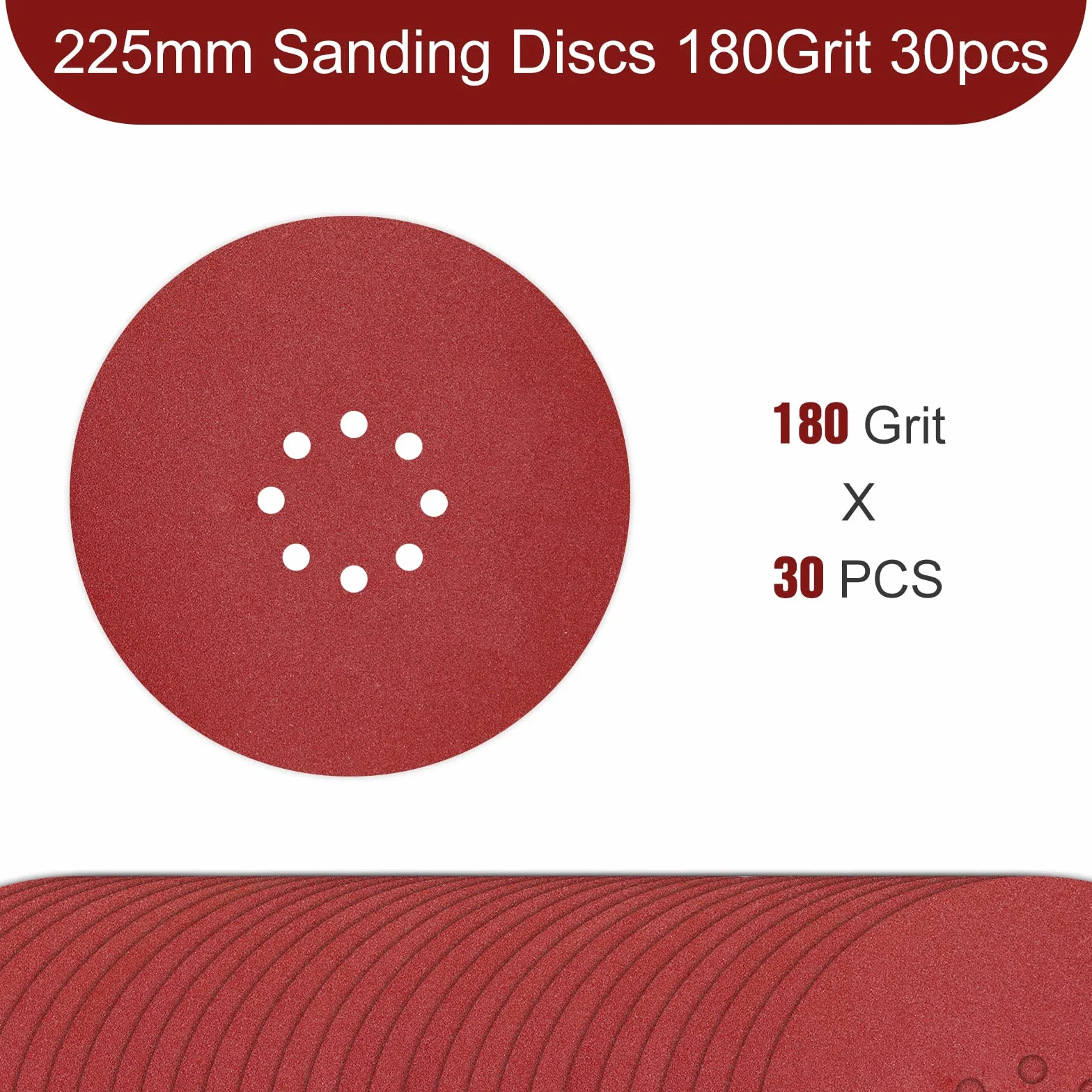 Disque Abrasif 225 mm 8 Trous Papier Poncage Grain 180 pour Ponceuse Murale 30 Pièces