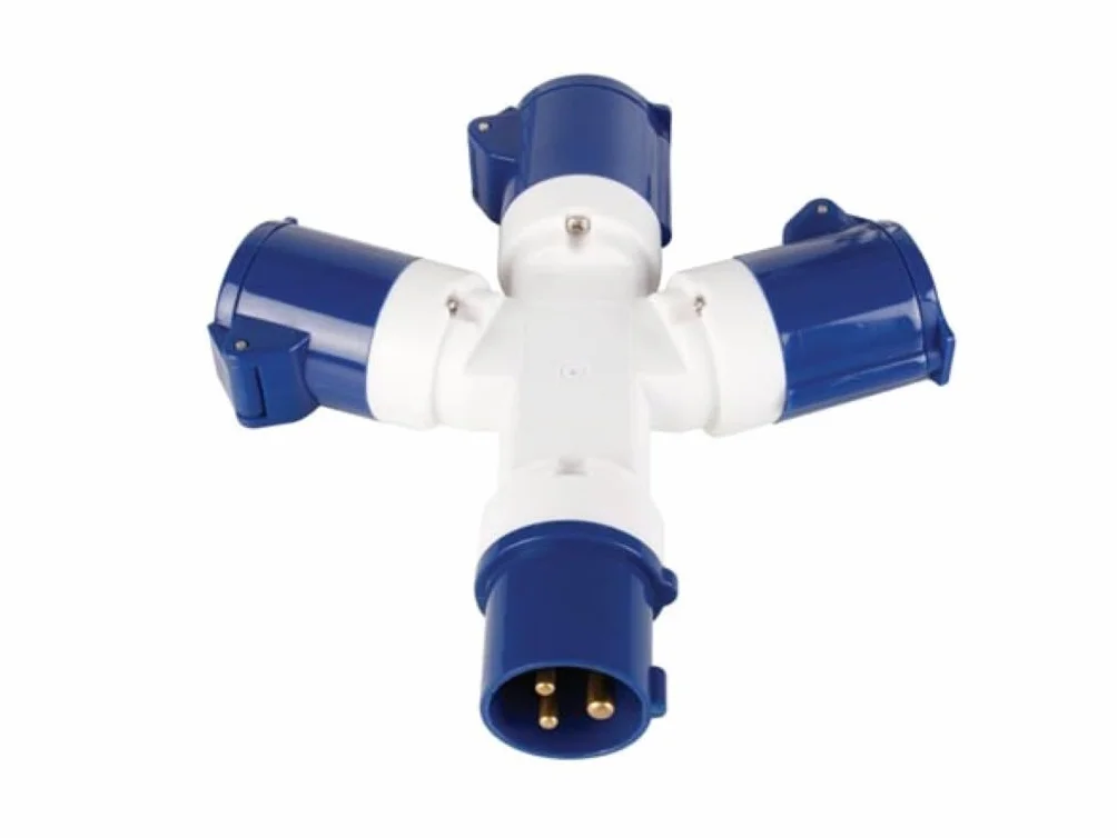 Perel Répartiteur 3 voies 16 A 230 V 3500 W CEE vers 3 x CEE ABS bleu