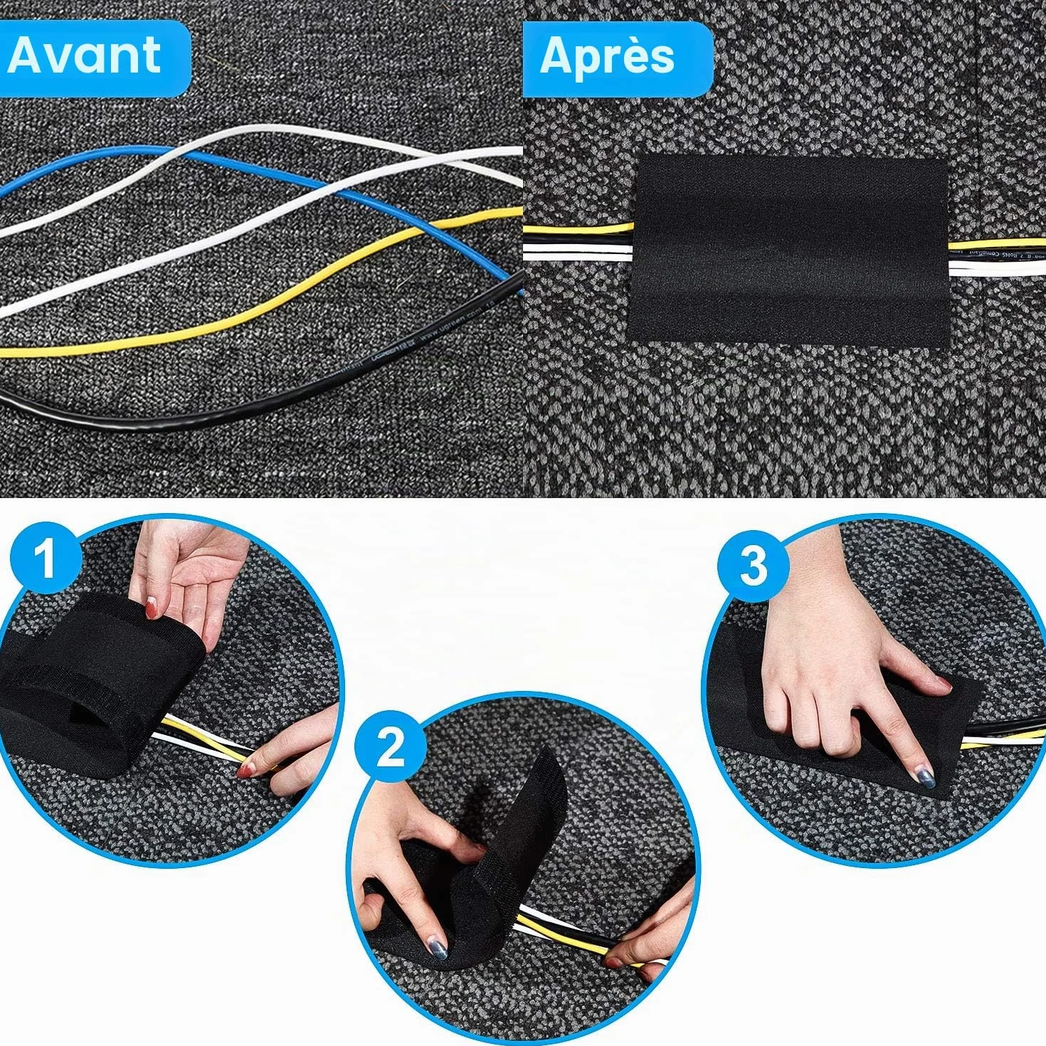 Cable Grip Couvre-câbles de Sol Protection de câbles Noir 6,1 m