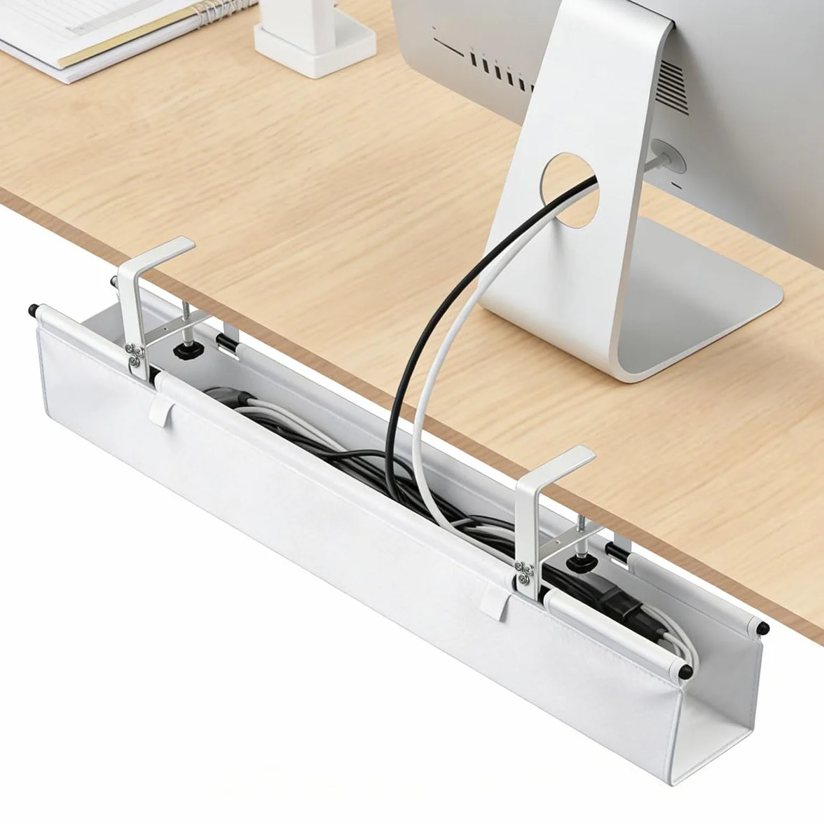 Cable Management Bureau 90CM Blanc Range Cable Bureau Chemin de Cable sans Perçage pour Bureau Maison