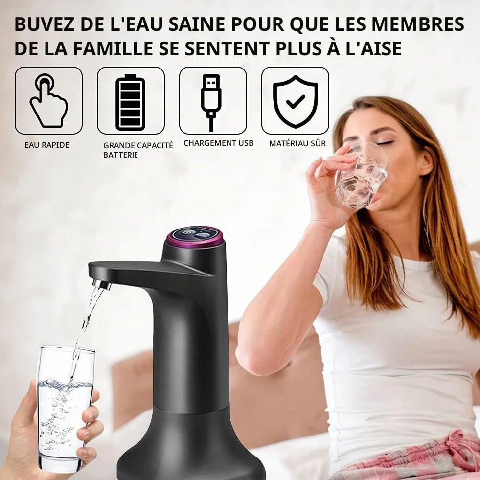 Distributeur d'eau électrique Double Usage Pompe à Bouteille Automatique USB Universelle Noir