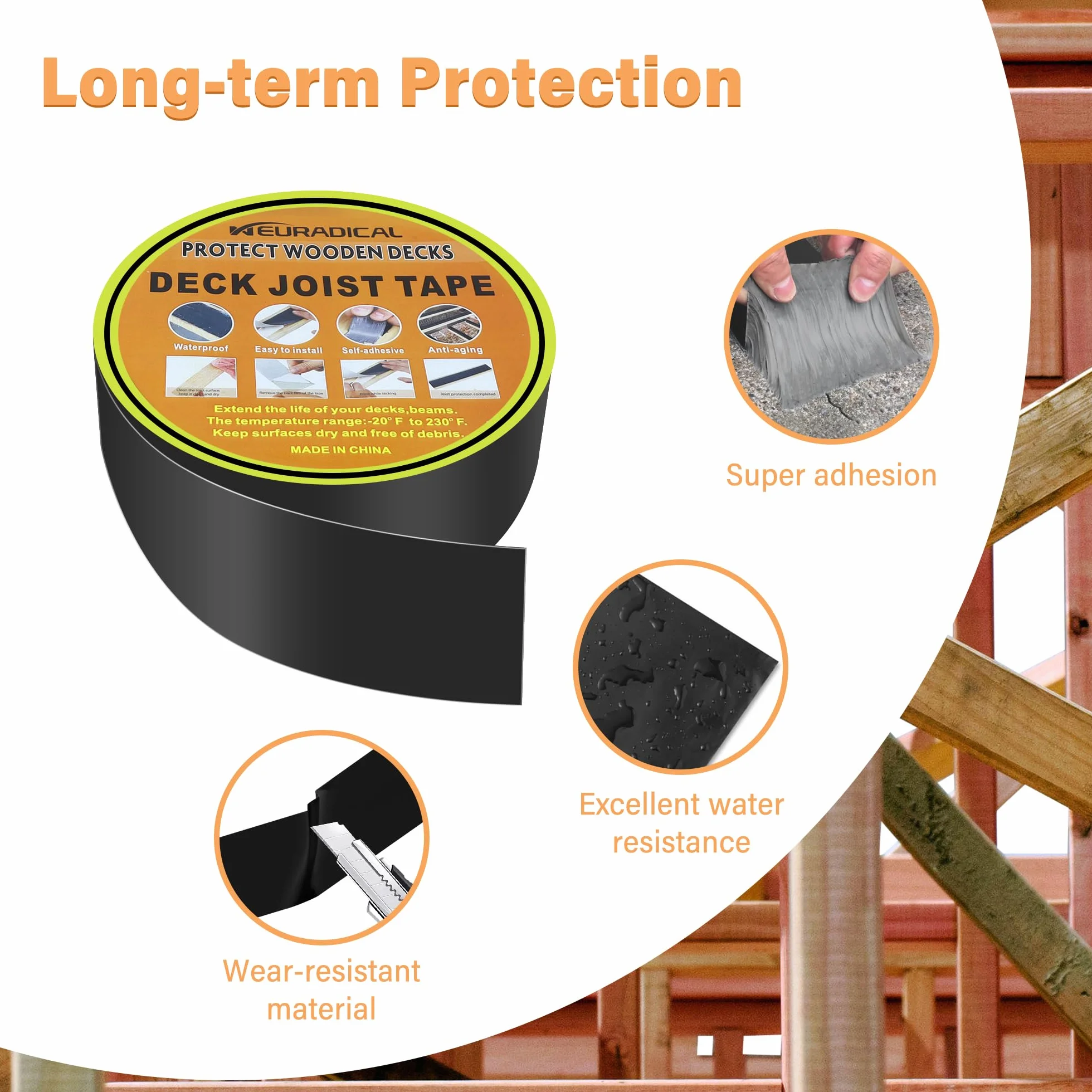Butyle Ruban de Solive de Terrasse étanche Résistant Intempéries Clignotant Anti-corrosion 5,1 cm x 15,2 m