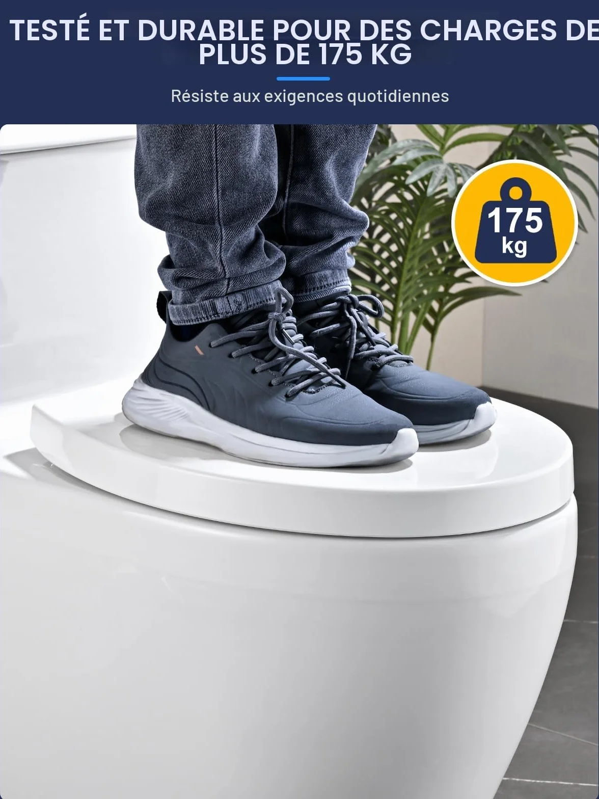Abattant WC Forme O YEAUPE PRO avec Frein de Chute, Fermeture en Douceur, Universelle, Blanc, 44,6 x 37,2 x 4,3 cm