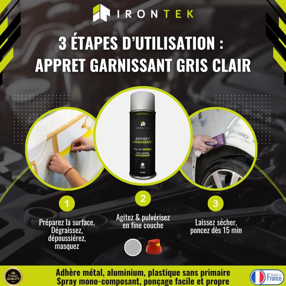 Apprêt Garnissant Carrosserie Gris clair 500ml IRONTEK IT126