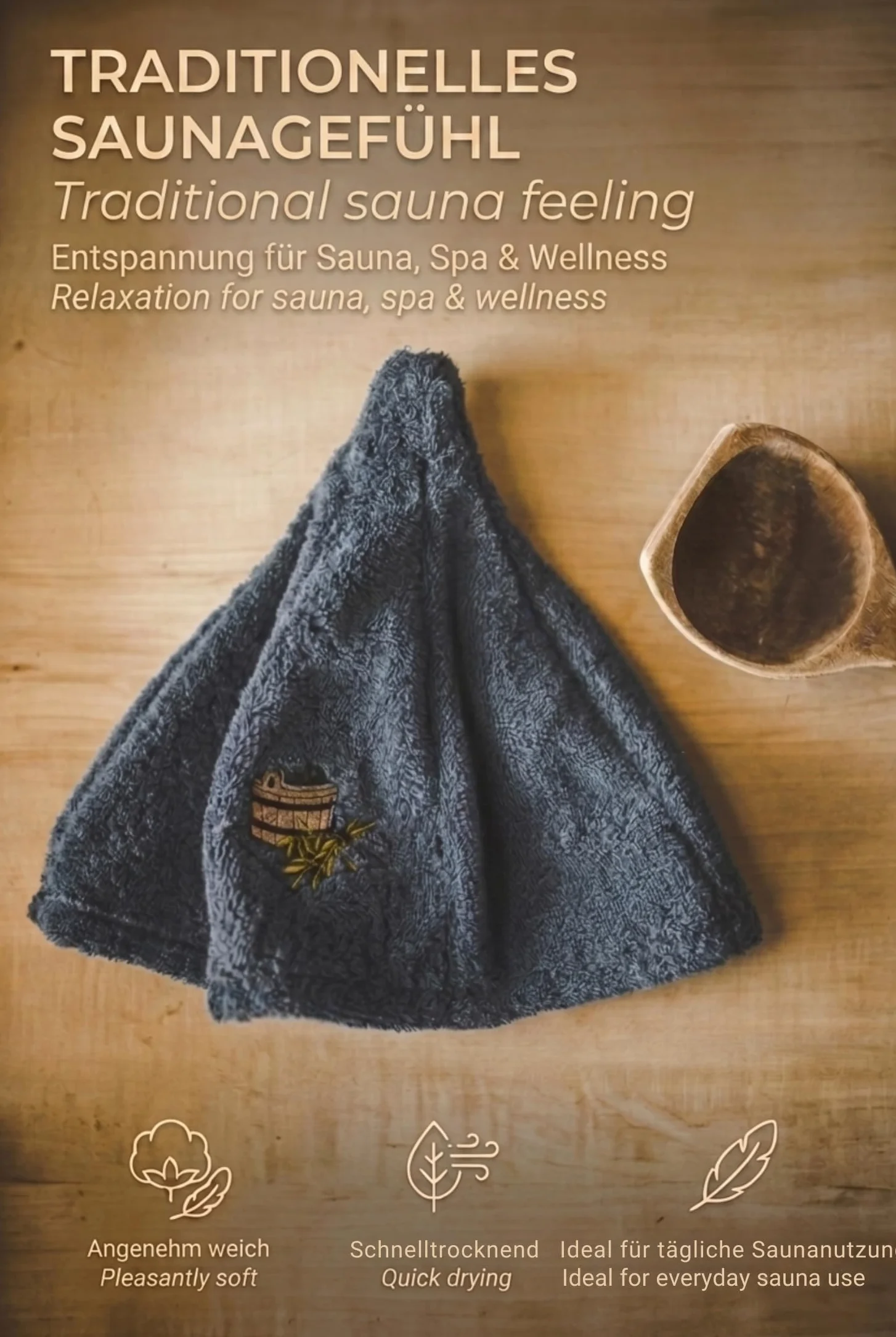 Bonnet de Sauna en Laine avec Broderie, 6 Couleurs, Casquette de Bien-être pour Homme et Femme