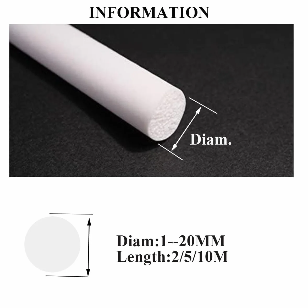 Bande d'étanchéité en Mousse de Silicone Dia 20mm x 2M Longue, Ronde Blanche