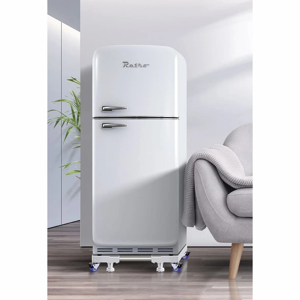 Support Mobile Réglable pour Machine à Laver Réfrigérateur Sèche-linge avec 4 Roues Pivotantes Verrouillables