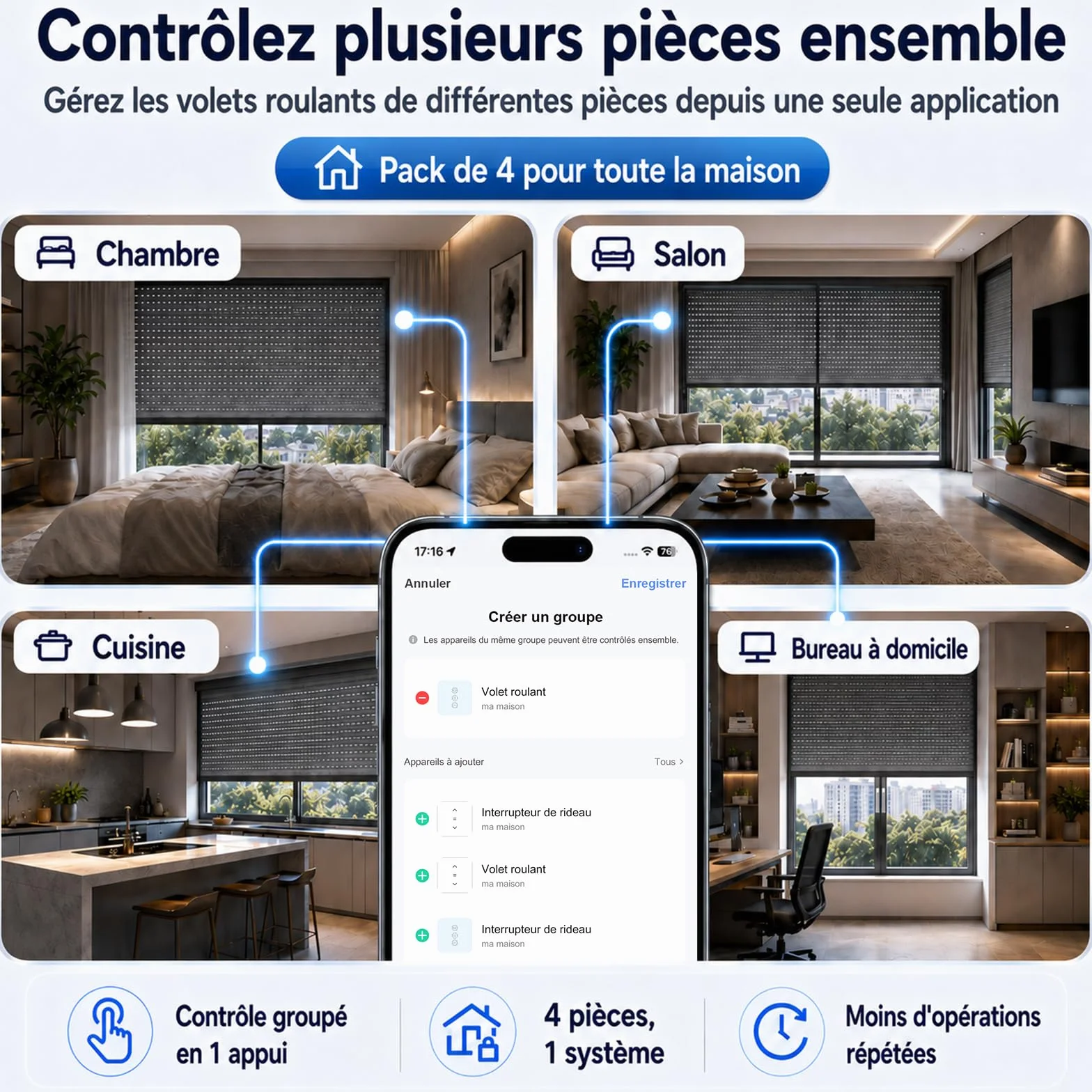 LoraTap Module Volet Roulant Connecté WiFi 2,4GHz Moteur AC 4 Fils 300W Commande Vocale Alexa Google Assistant