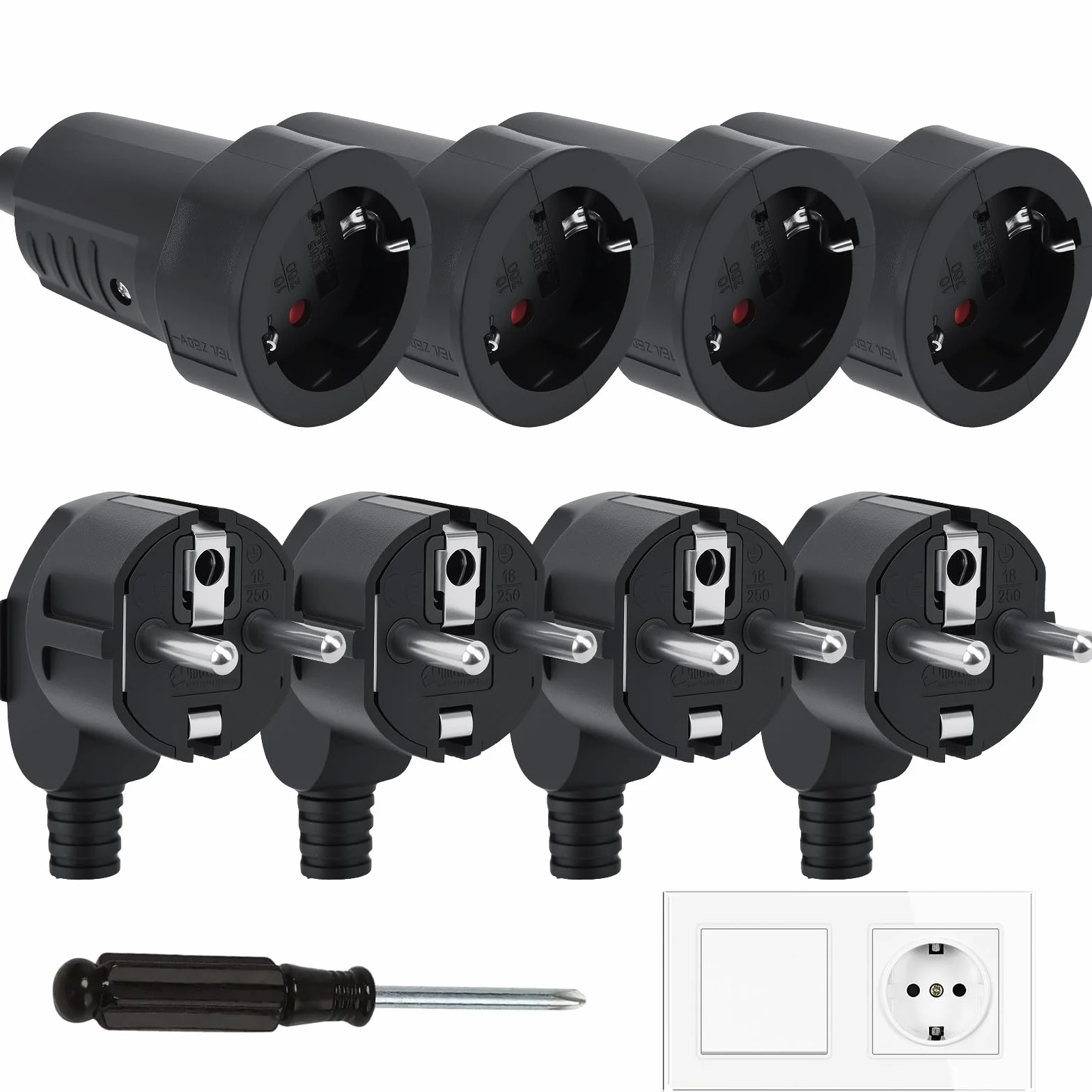 Connecteurs Schuko Fiche Prise Femelle 250V 16A IP20 Ignifuge Lot de 8
