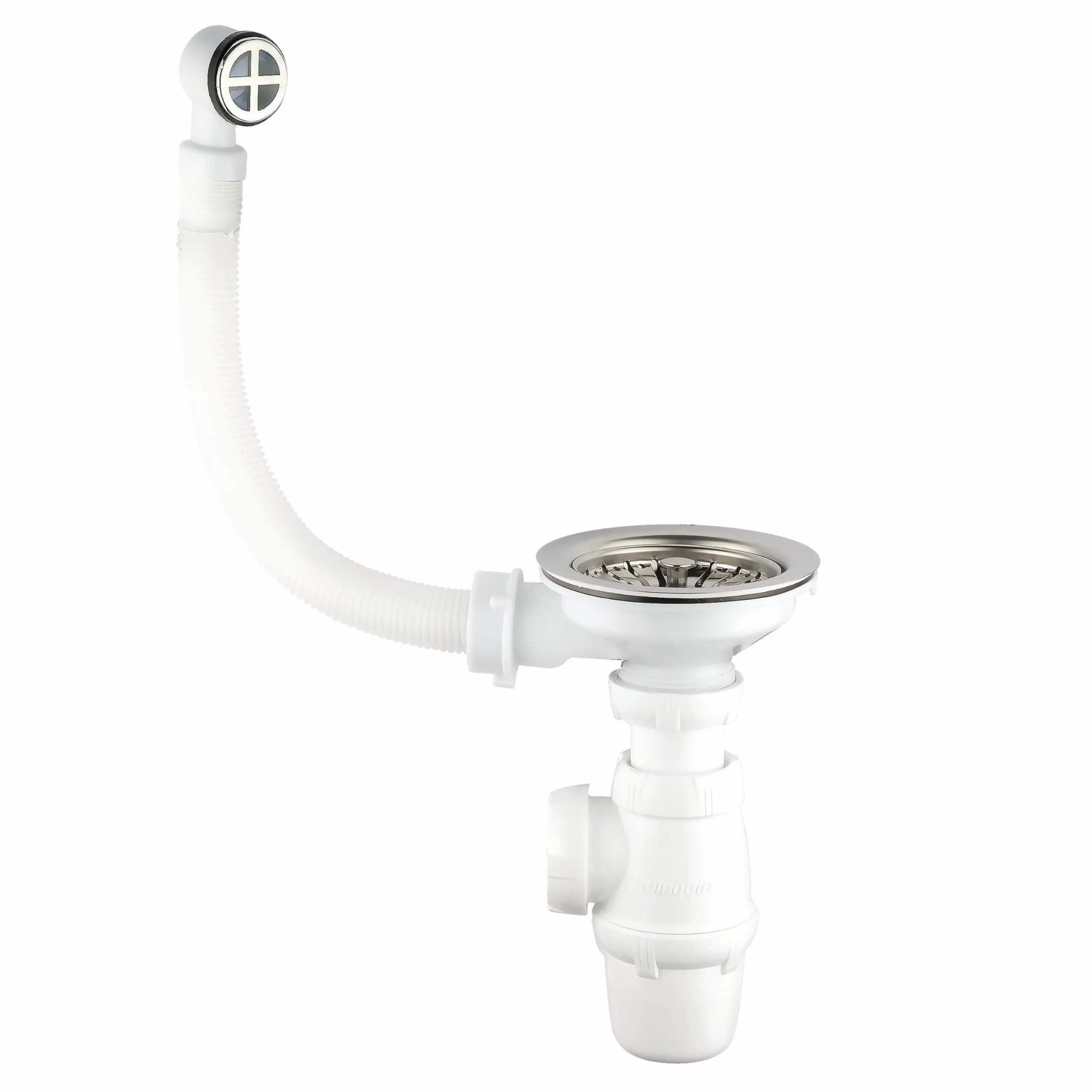 Wirquin Ensemble complet bonde et siphon pour évier 1 bac chromé blanc