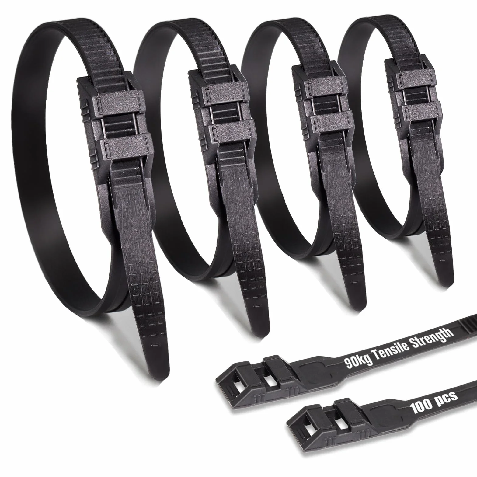 Attache Cable 100 Pièces 260mm Double Verrou Noir Résistant UV 90KG