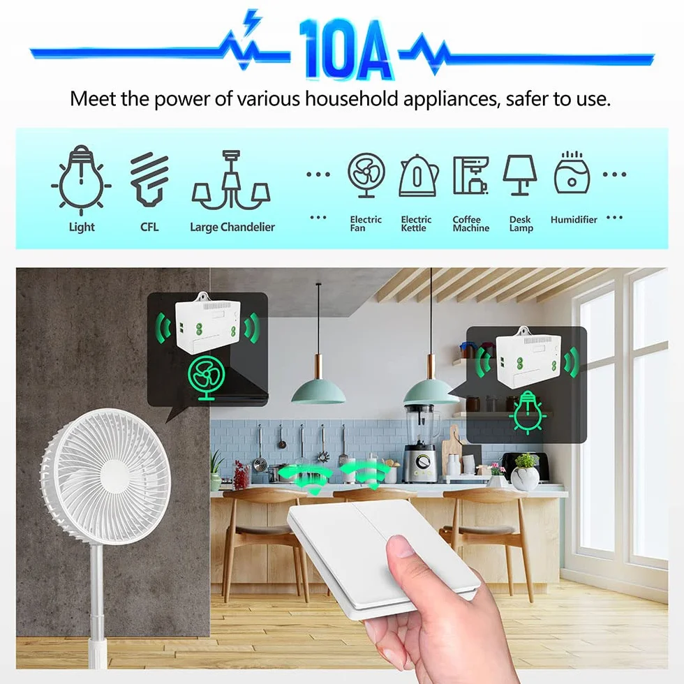 DieseRC interrupteur sans fil sans pile, radiocommande mural et récepteur relais 10A avec fusible