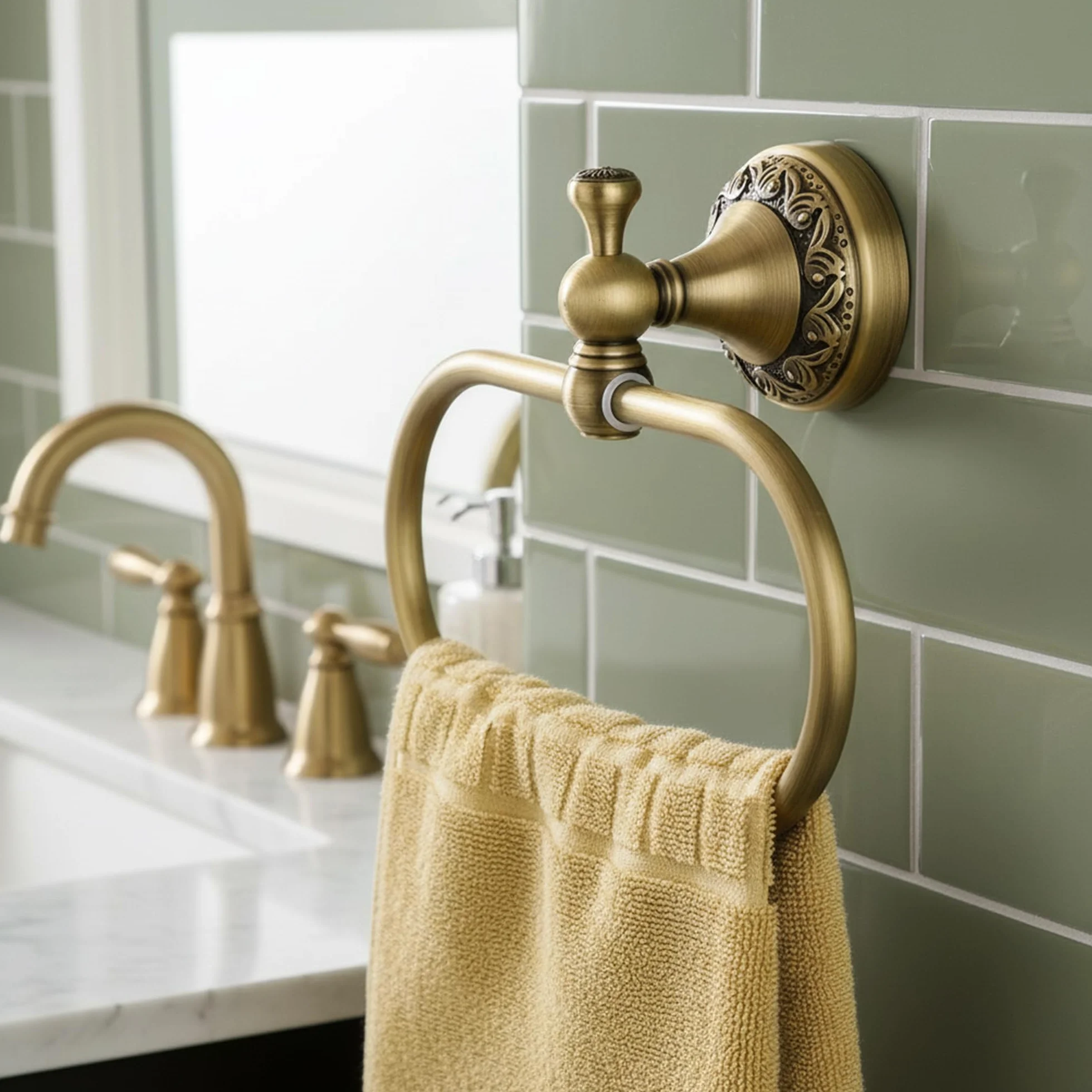 Flybath Anneau à Serviette Ovale en Laiton Bronze brossé Porte-Serviette Mural pour Salle de Bain