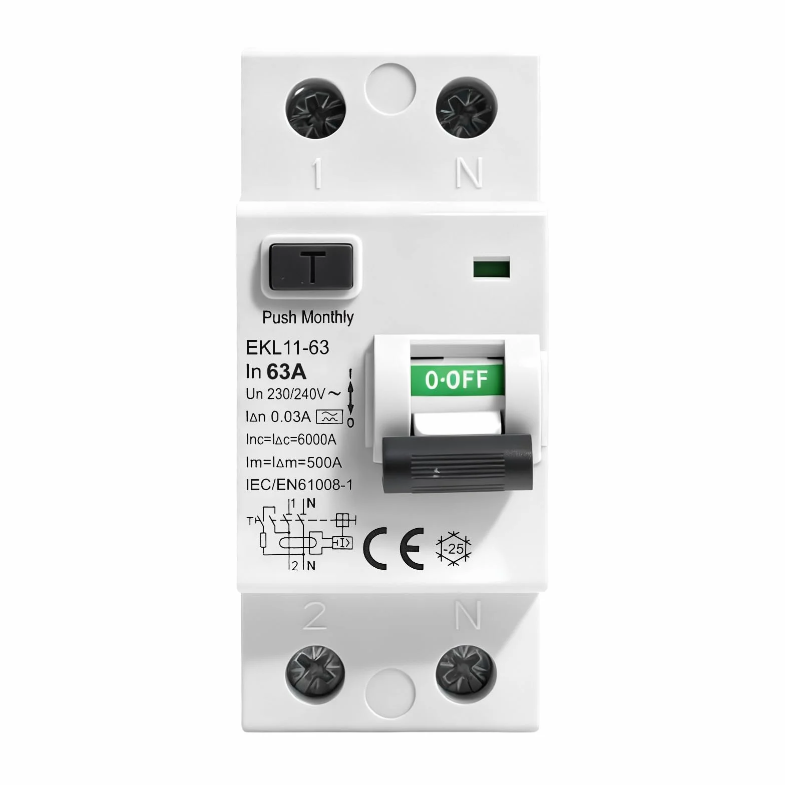 Disjoncteur différentiel 30mA 63A type A RCCB 2P AC230V EKL11-63 Protection contre les fuites