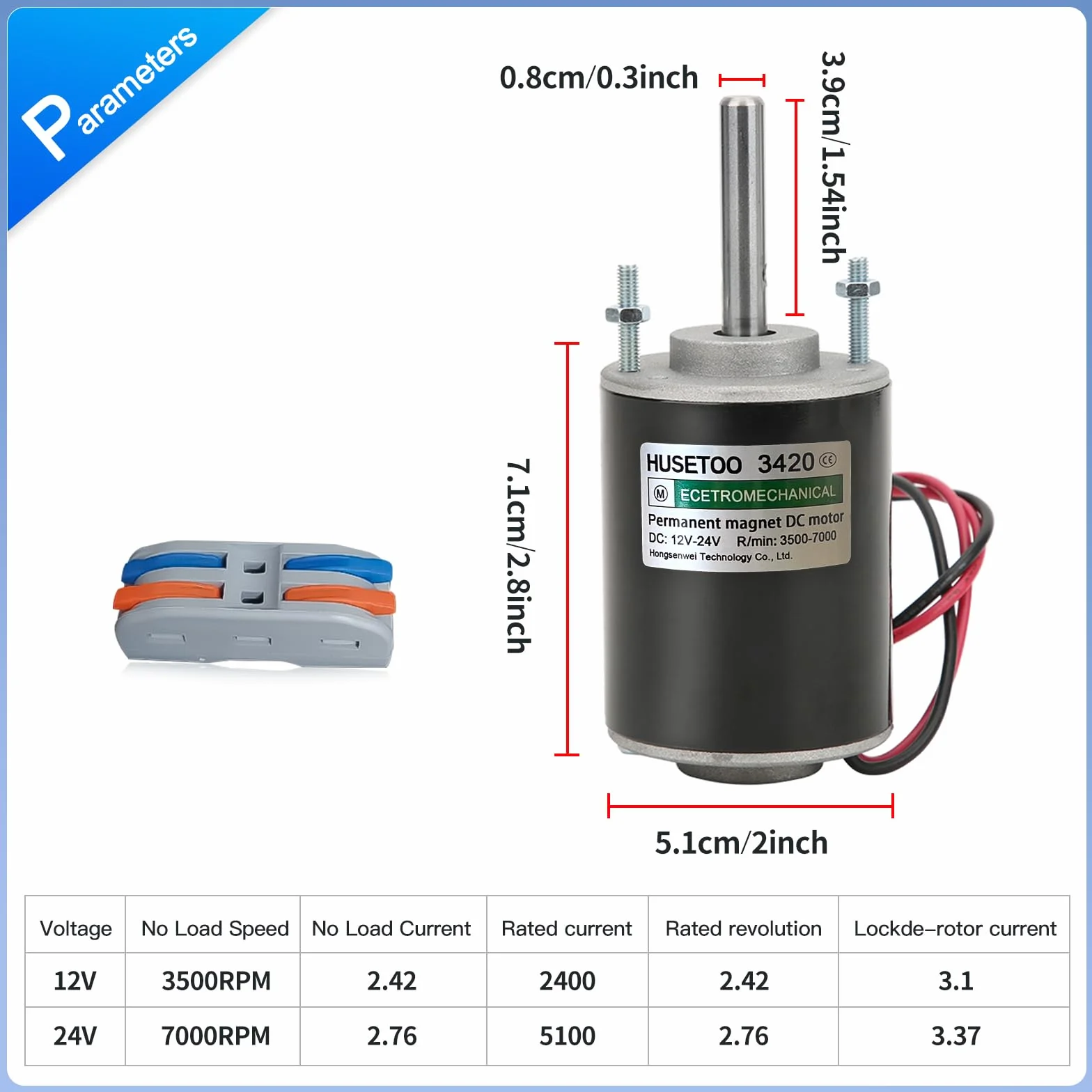 Moteur DC à couple élevé 12V/24V 30W CW/CCW 3500/7000RPM à aimant permanent