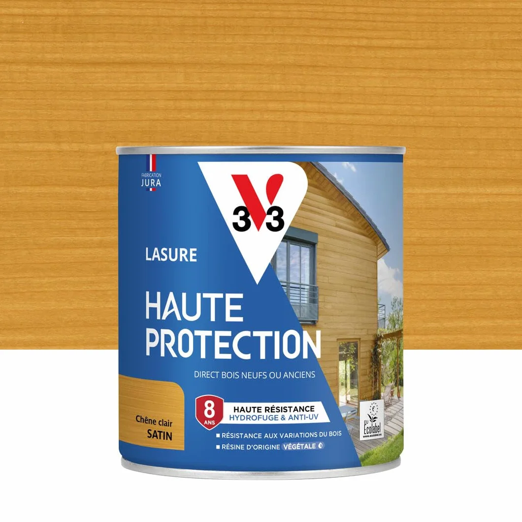 V33 Lasure Bois extérieur Chêne clair satin Haute Protection 8 ans 0,75L