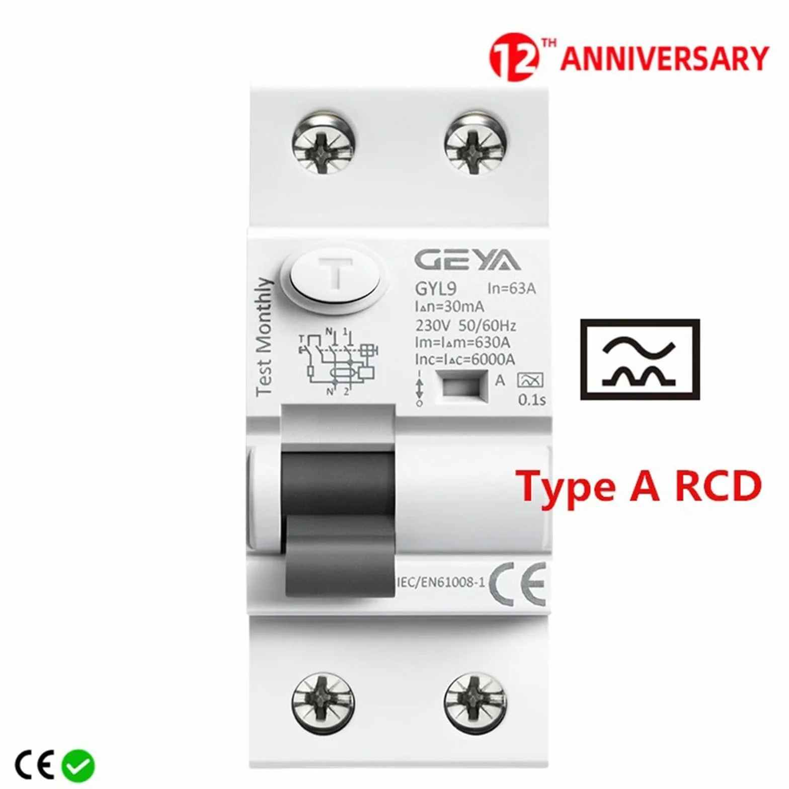 GEYA Électromagnétique Disjoncteur de courant résiduel type A ELCB RCD RCCB 2P 40A 30mA