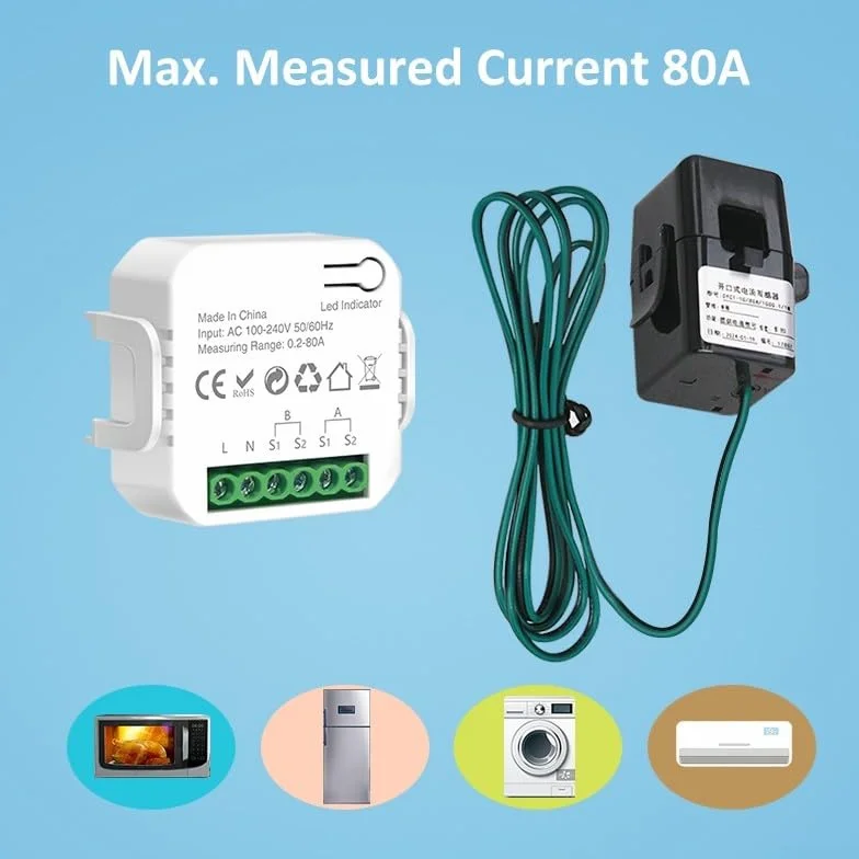 Compteur d'énergie WiFi 2 voies Bidirectionnel Tuya avec Pince Analyse Consommation Facteur de Puissance Fréquence