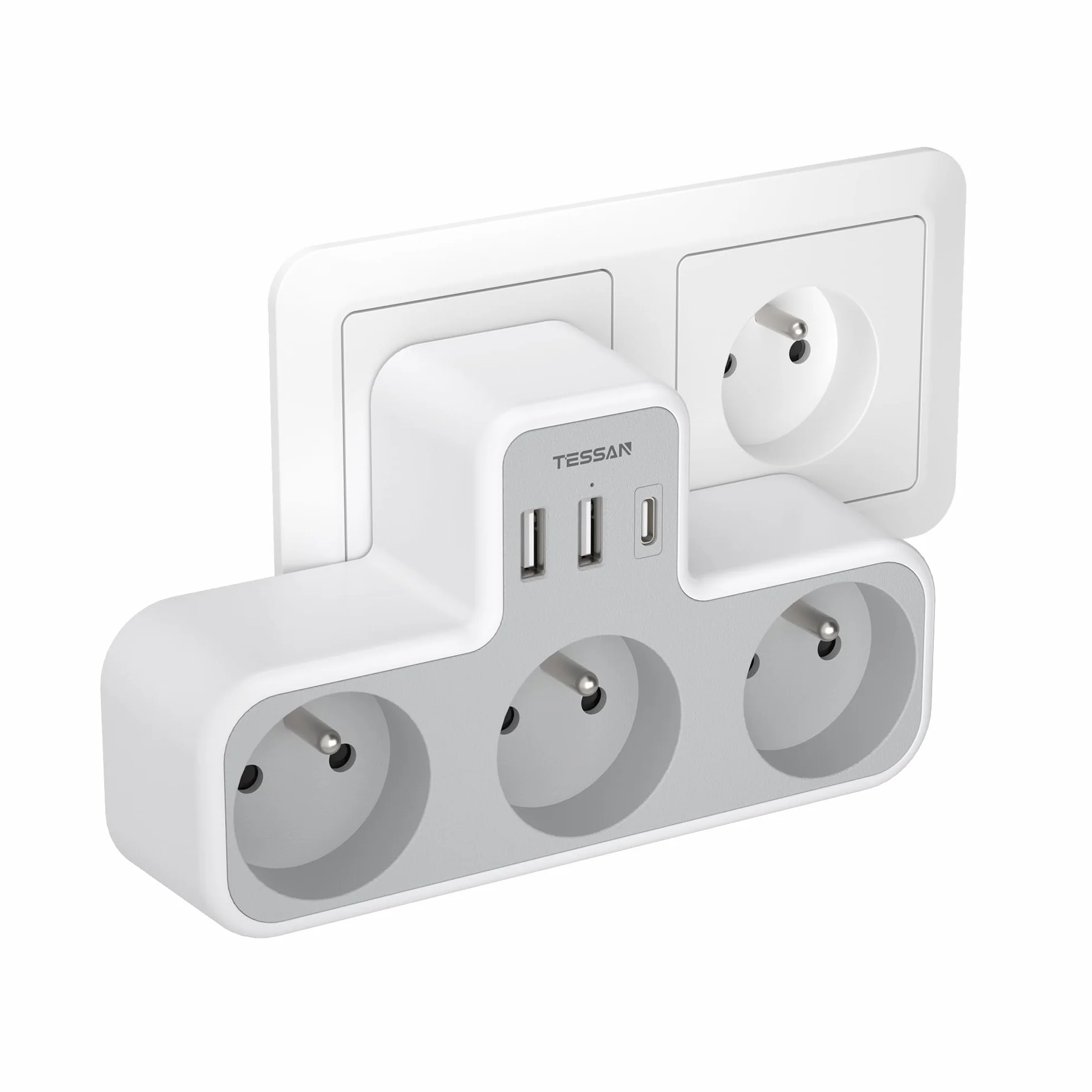 TESSAN Multiprise Murale Française 3 Sortie AC 3 Ports USB 6 en 1 Prise Chargeur 4000W