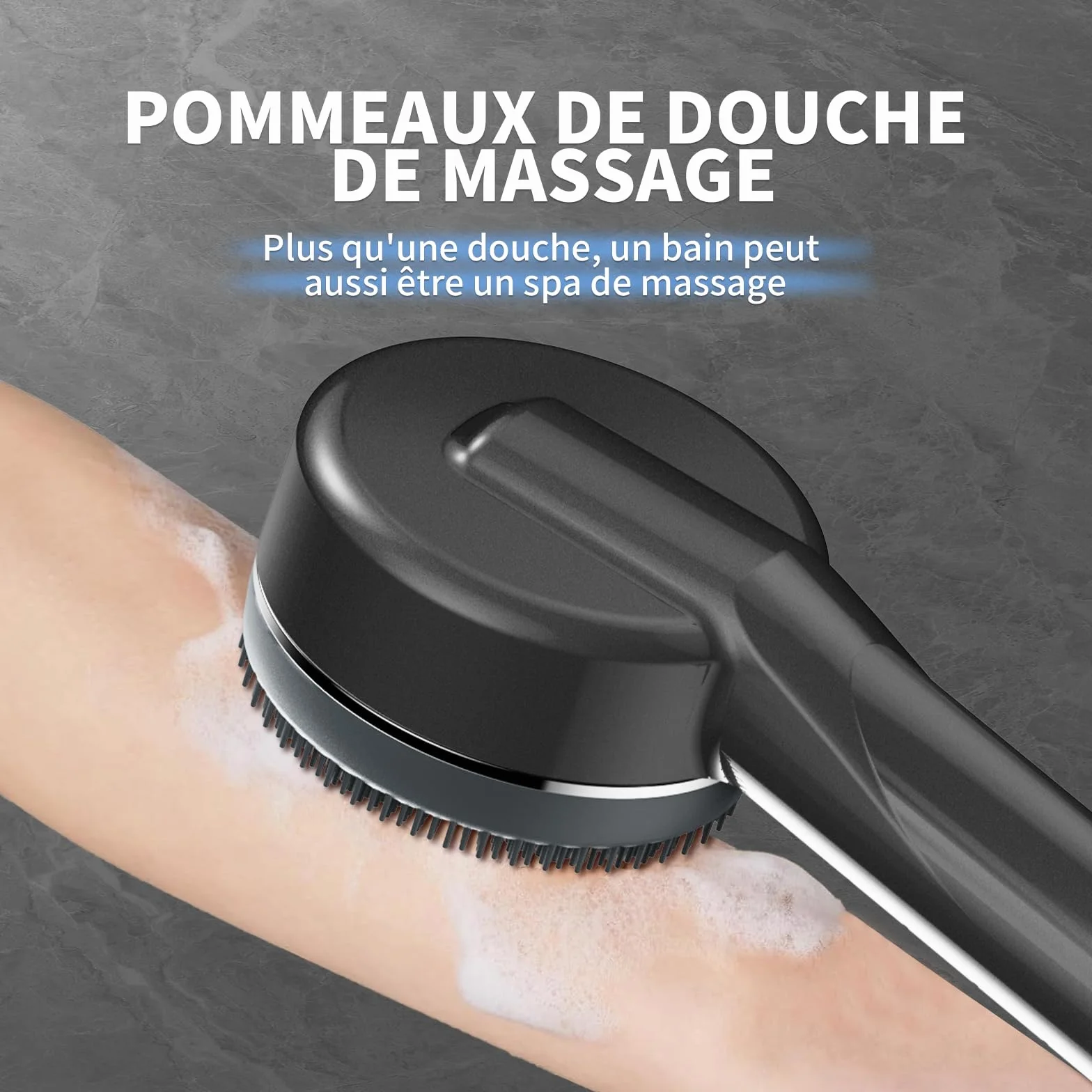 Pommeau Douche Haute Pression Anti Calcaire avec Filtre 15 Étapes Tuyau 1,5M Support 4 Jets Gris